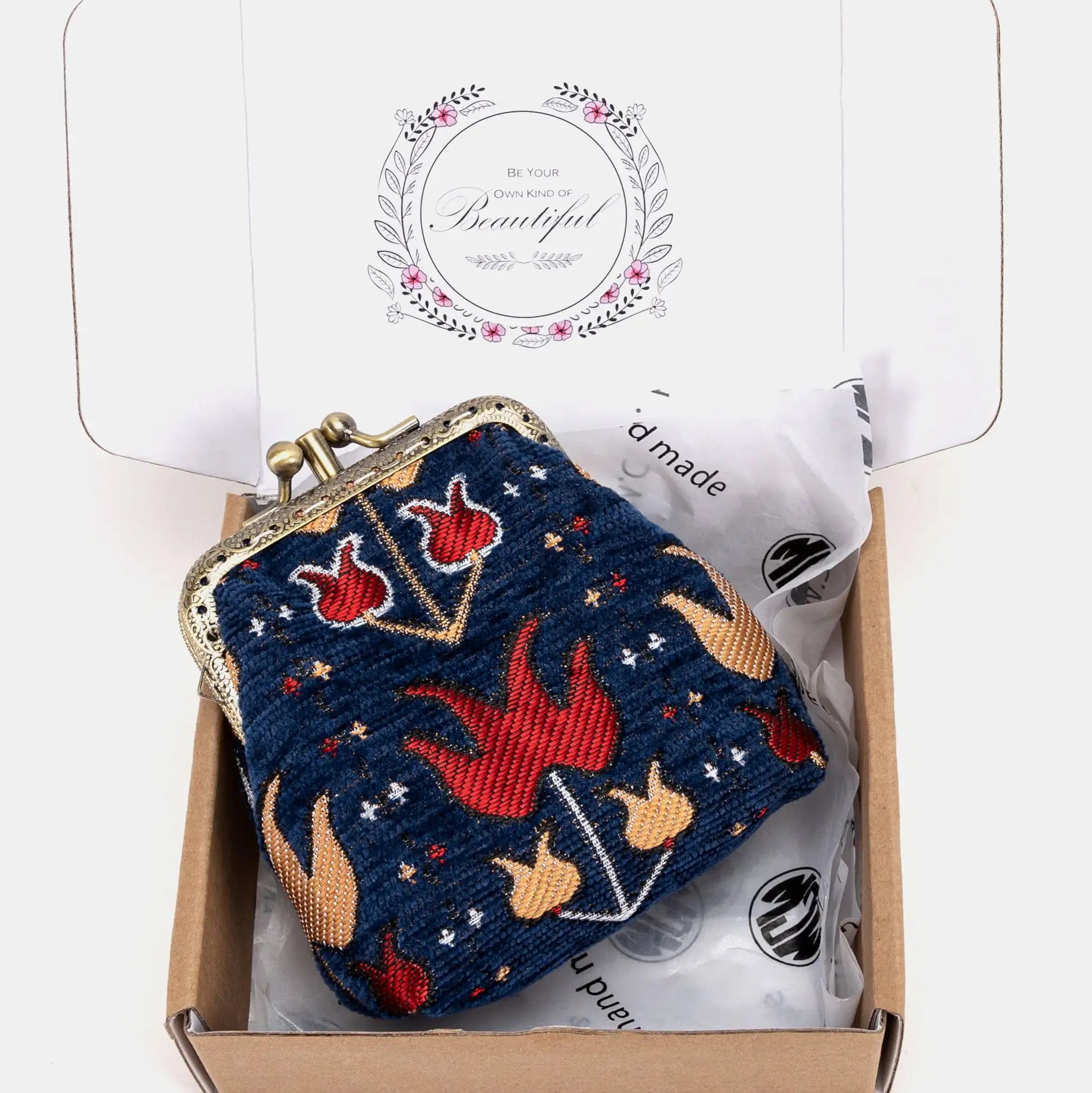 Poppy Bloom Double Kiss Clasp Coin Purse Carpetbag of America in box-6