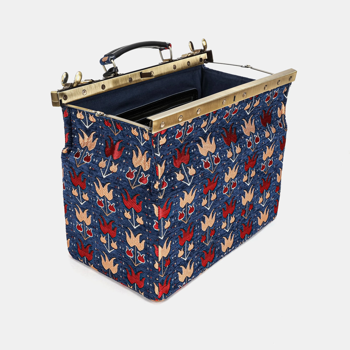 Poppy Bloom Genevieve Carpet Gladstone Bag open and stand