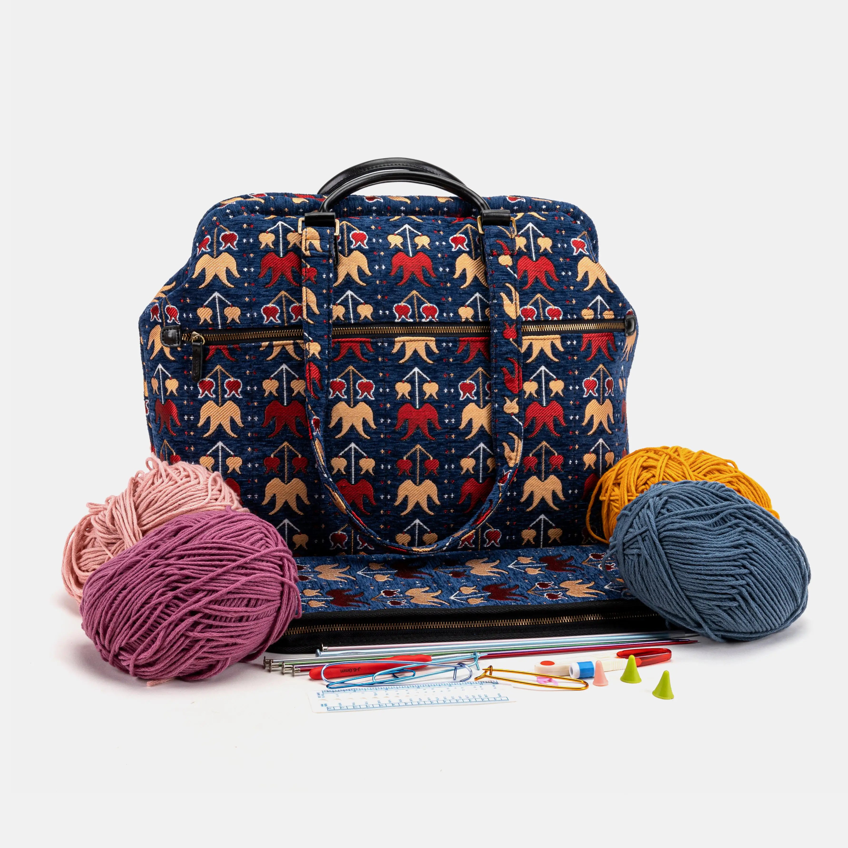 Poppy Bloom Knitting Project Bag of America-with yarn ball
