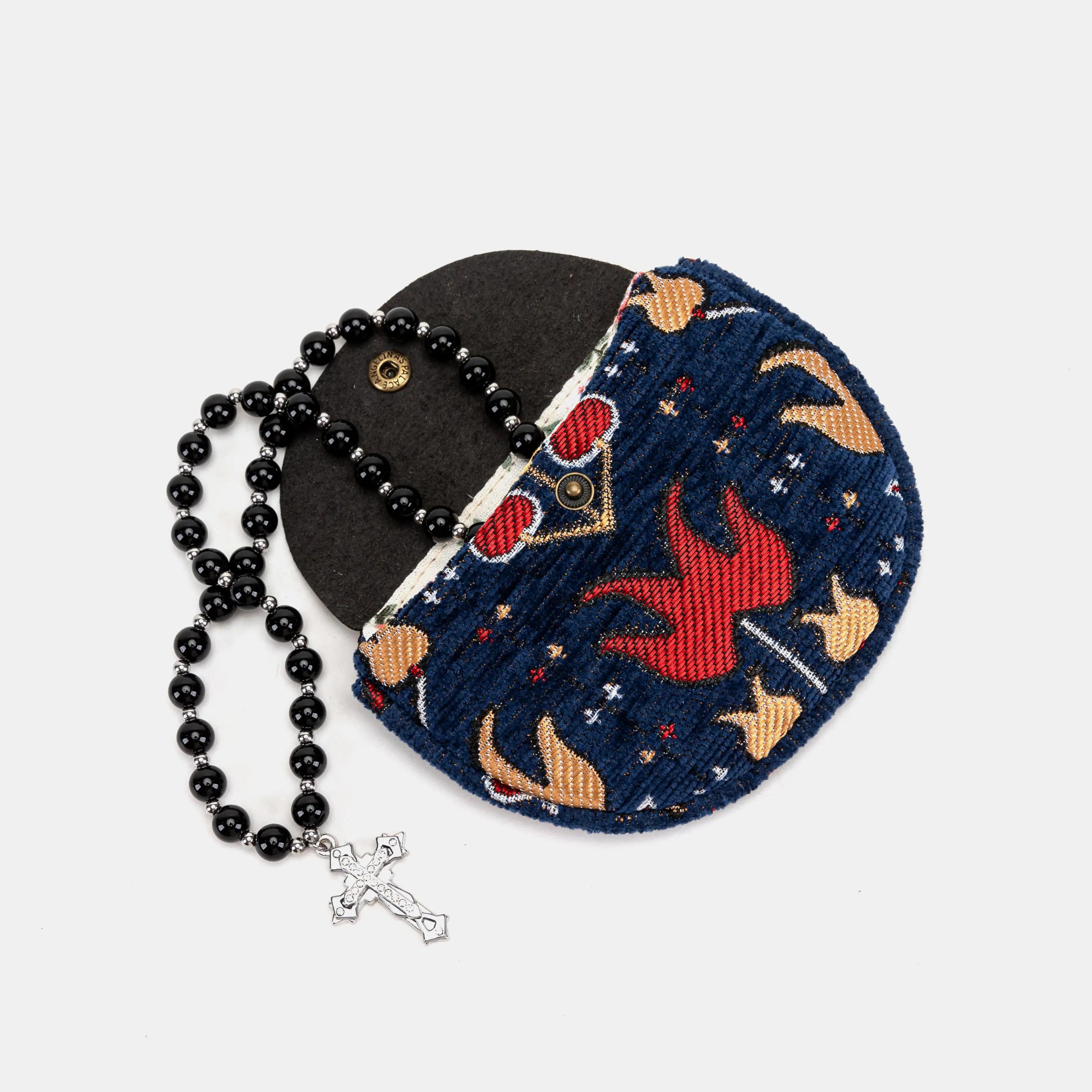 Poppy Bloom Rosary Bag Carpetbag of America lay flat