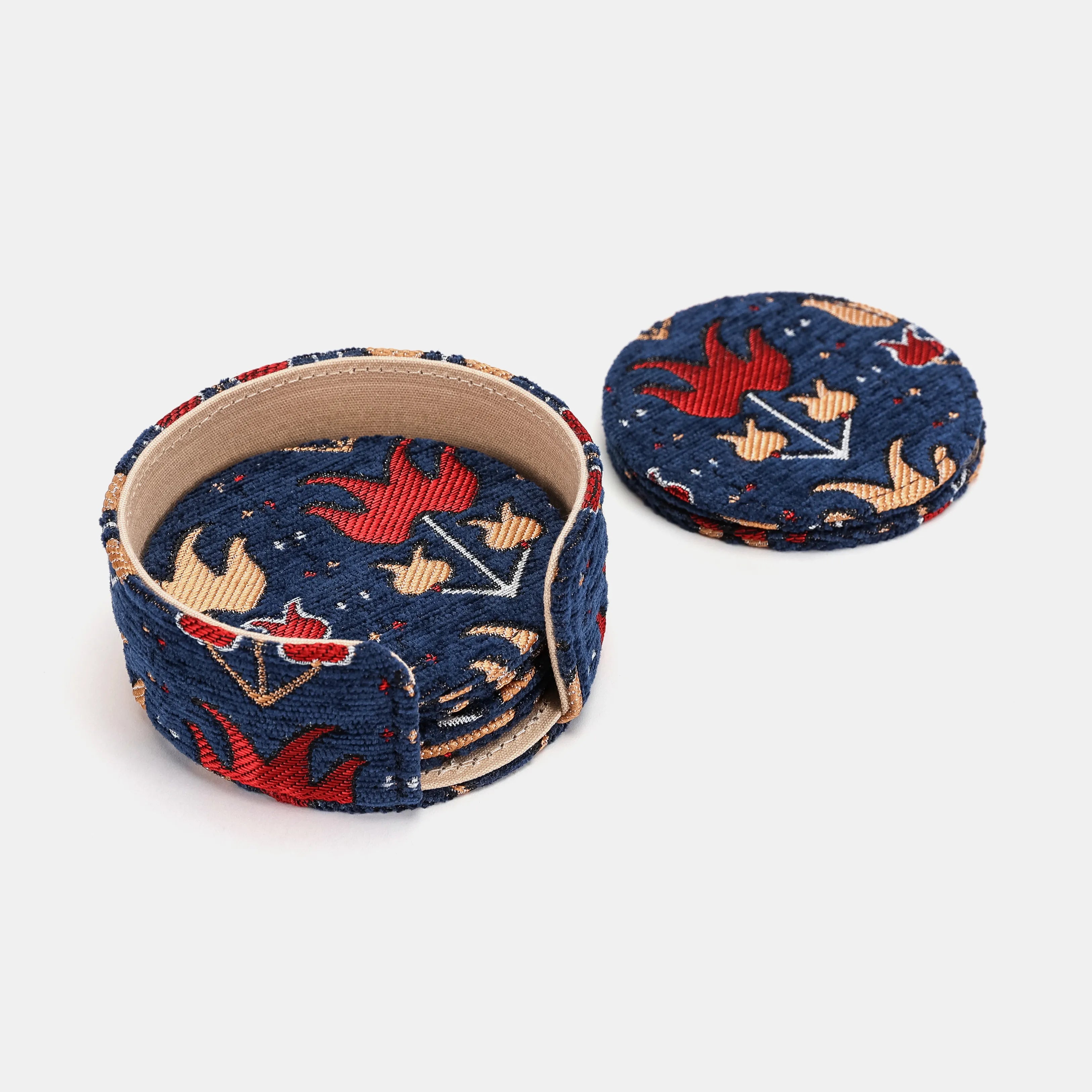 Poppy Bloom Round Coaster Set with Holder of America-Details