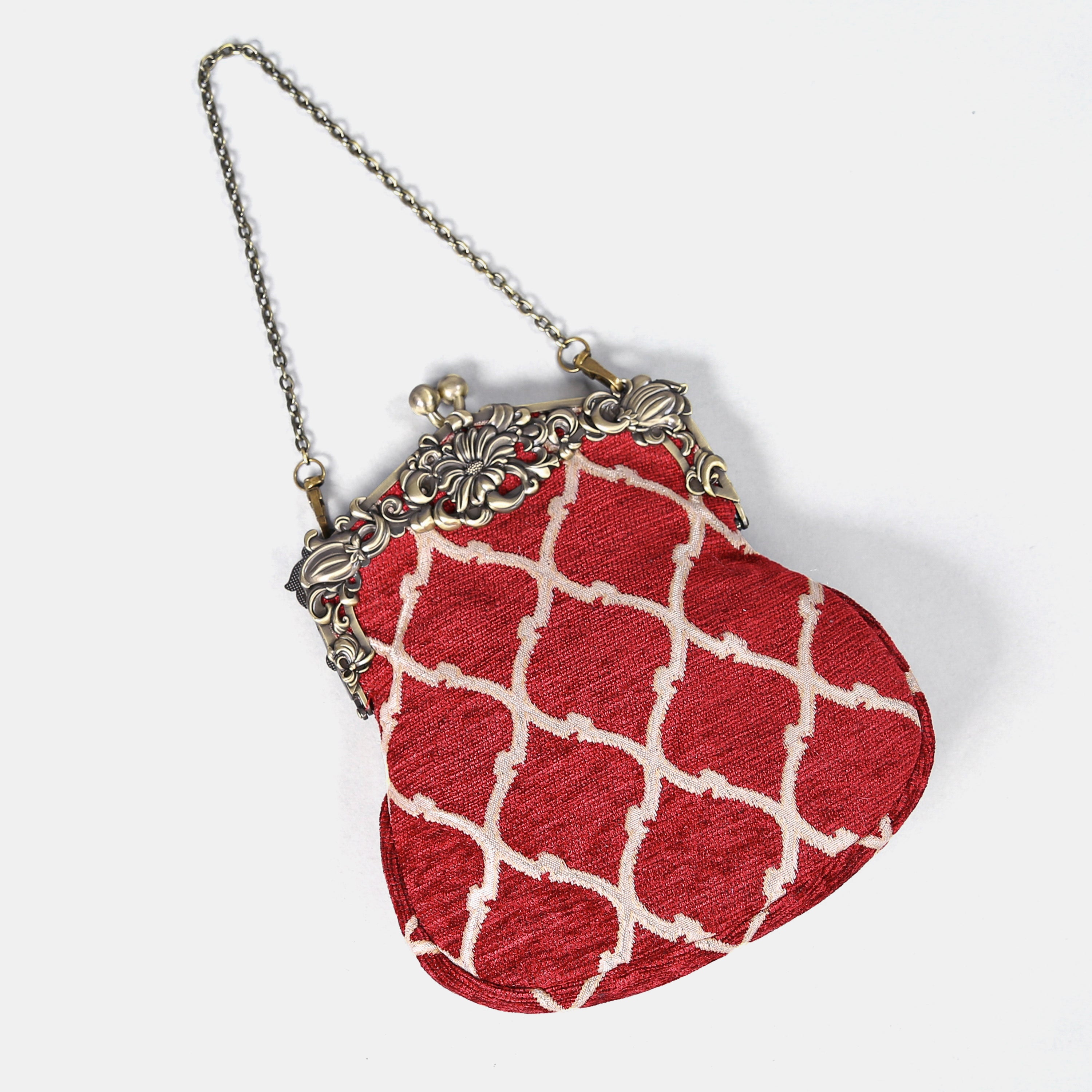 Quartz Red Chatelaine Purse Large carpet bag of America lay flat