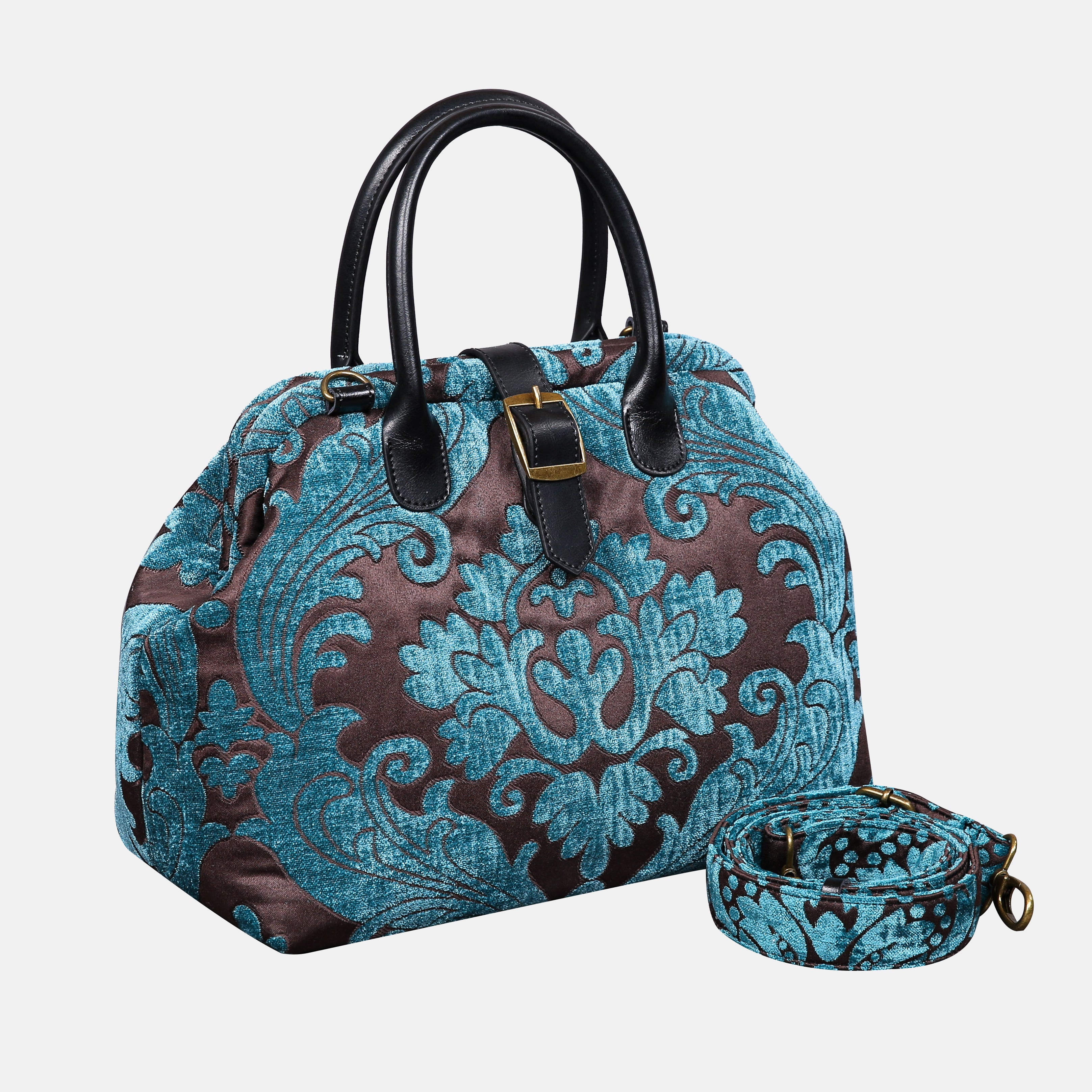 Queen Azure Blue Carpet Handbag Purse carpet bag MCW Handmade of America with strap