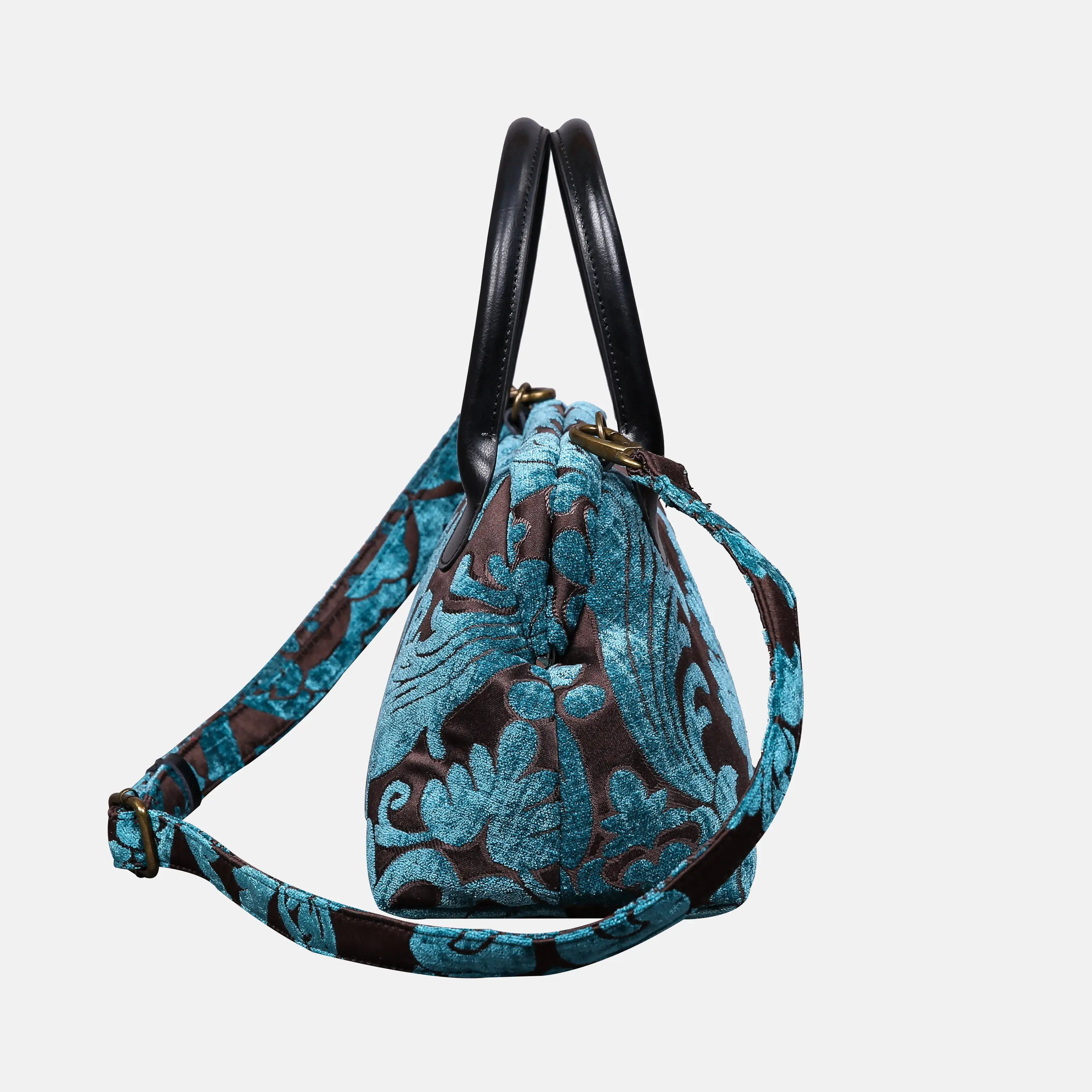 Queen Azure Blue Carpet Satchel carpet bag MCW Handmade of America side