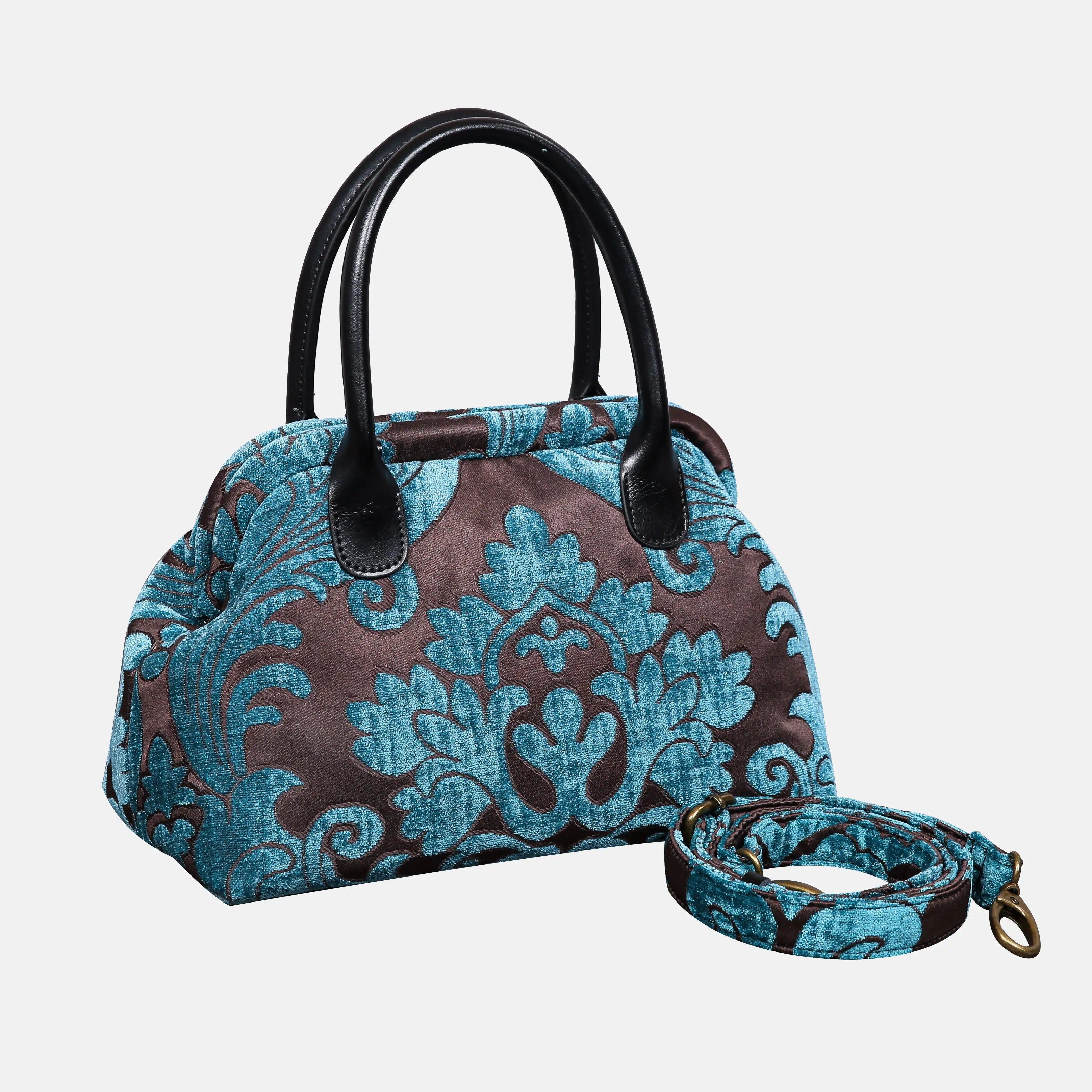 Queen Azure Blue Carpet Satchel carpet bag MCW Handmade of America with strap