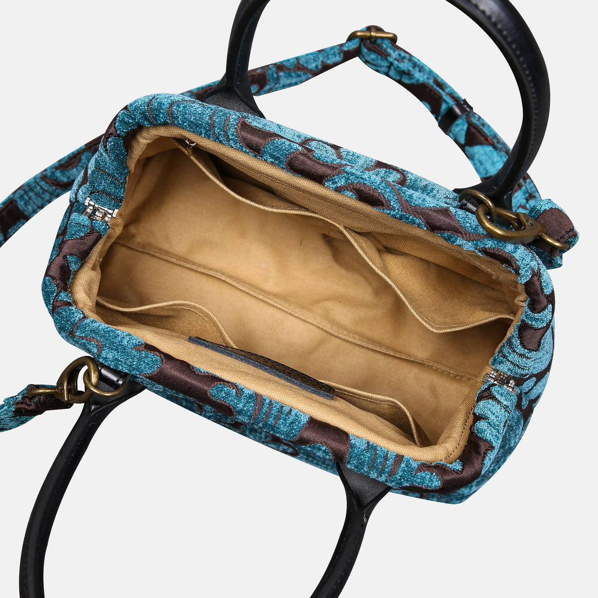 Queen Azure Blue Carpet Satchel carpet bag MCW Handmade of America open