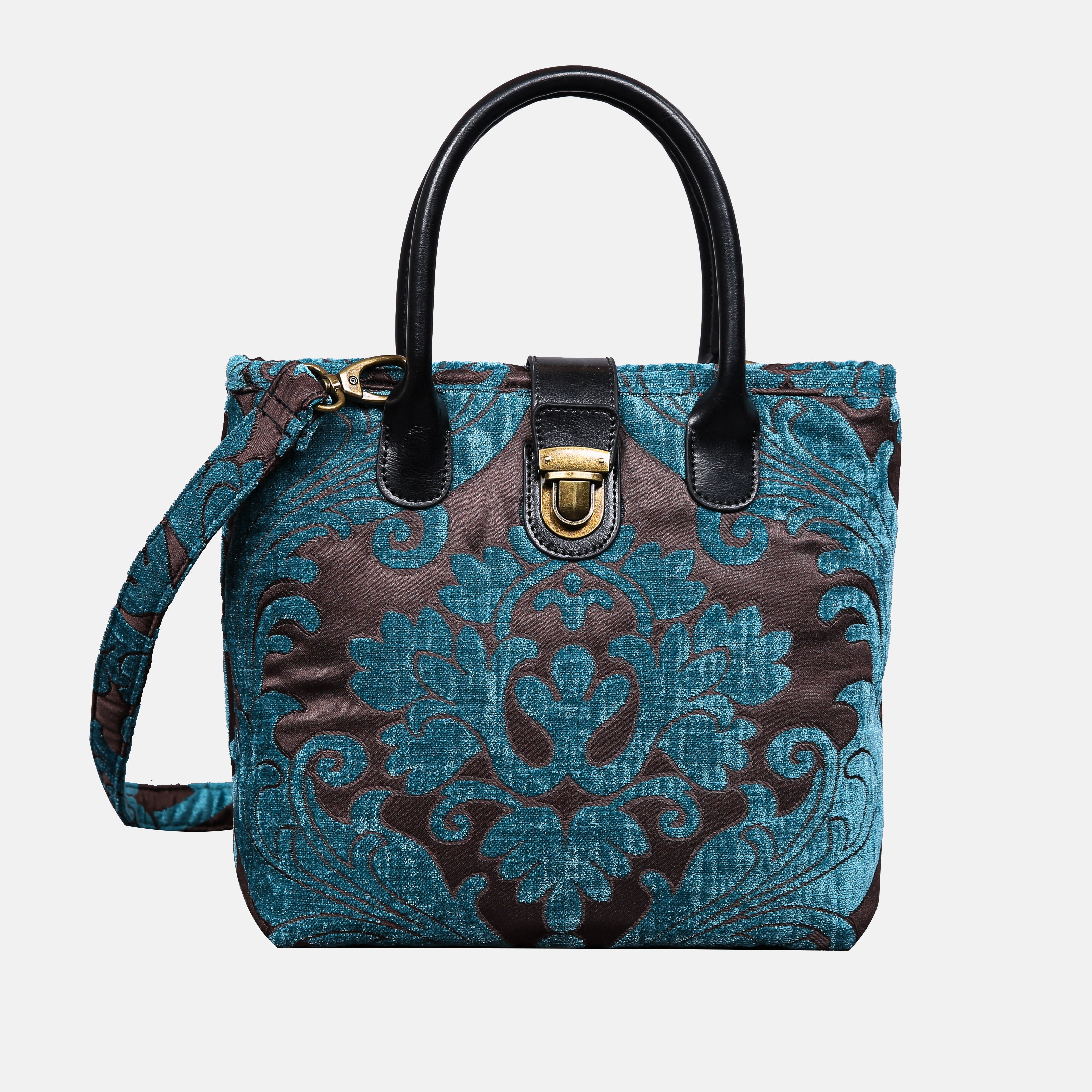 Queen Azure Blue Tuck Lock Carpet Satchel carpet bag MCW Handmade of America main