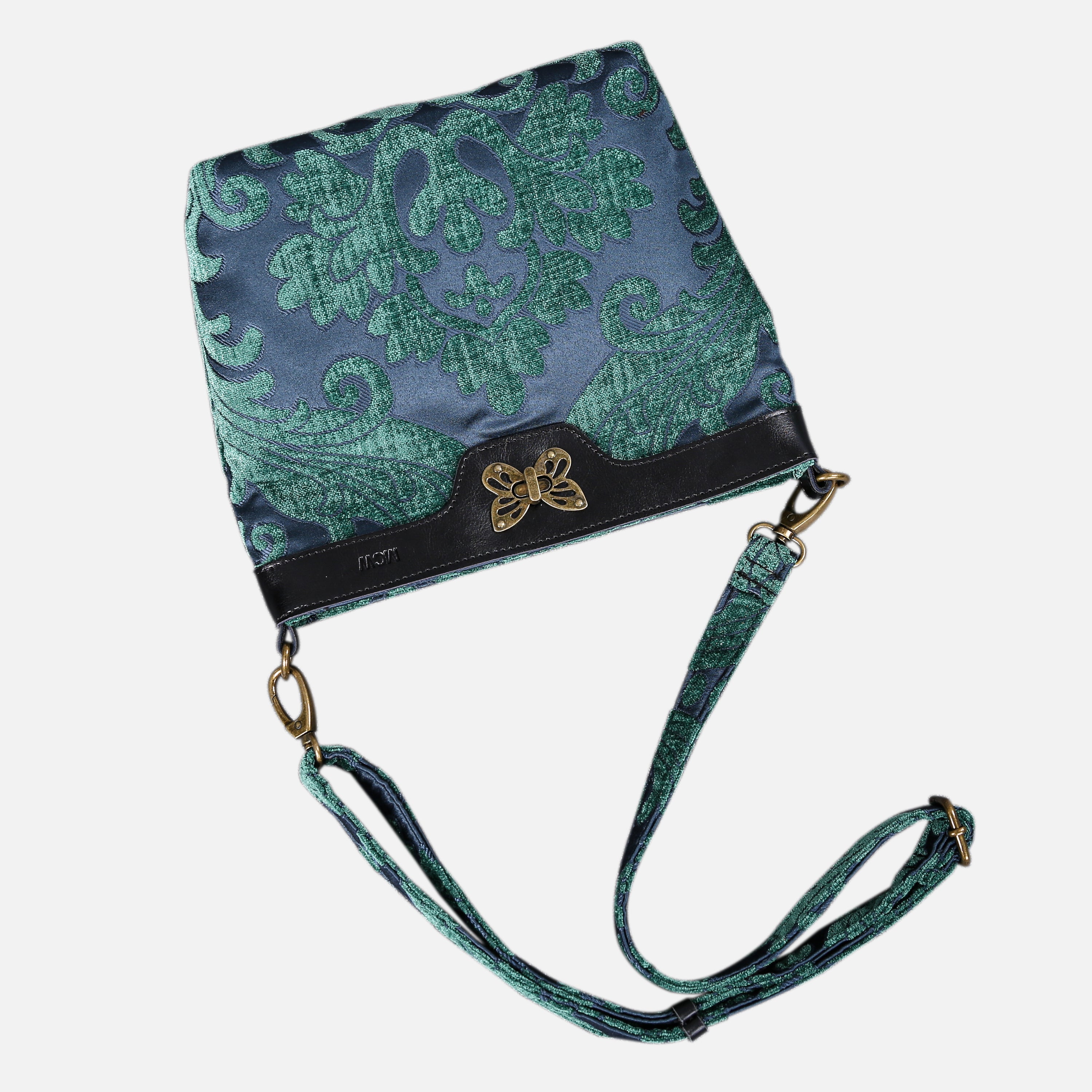 Queen Hunter Green Carpet Crossbody Bag carpet bag MCW Handmade of America lay flat