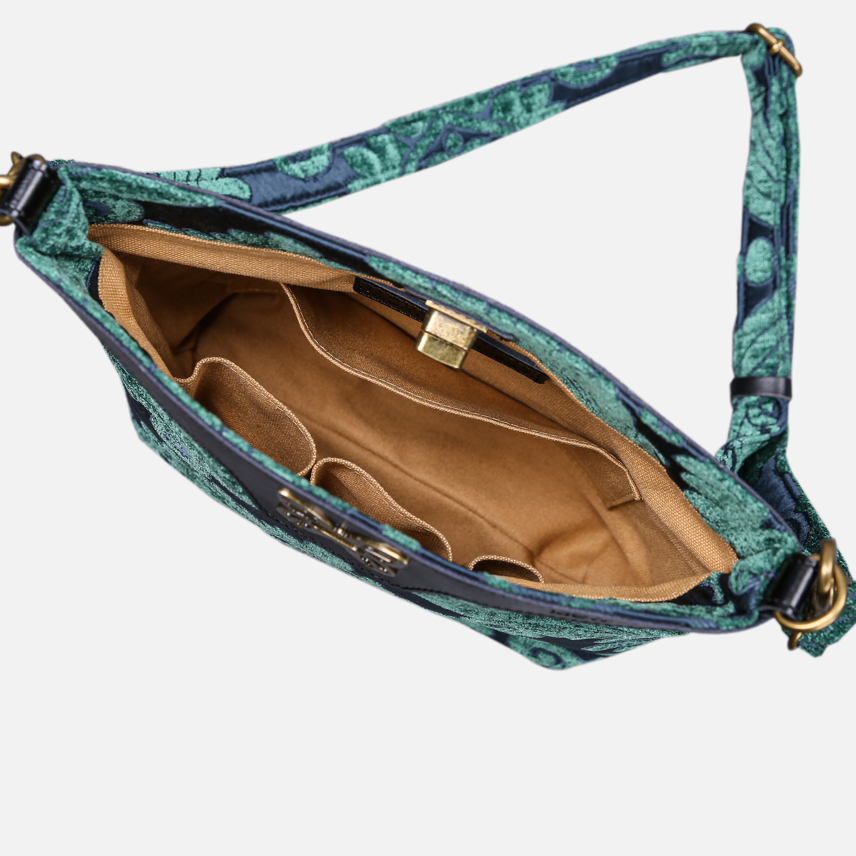 Queen Hunter Green Carpet Crossbody Bag carpet bag MCW Handmade of America inside