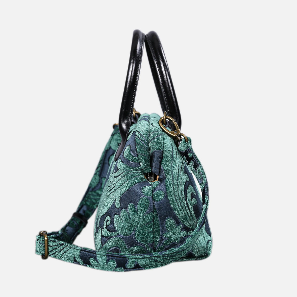 Queen Hunter Green Carpet Satchel carpet bag MCW Handmade of America side