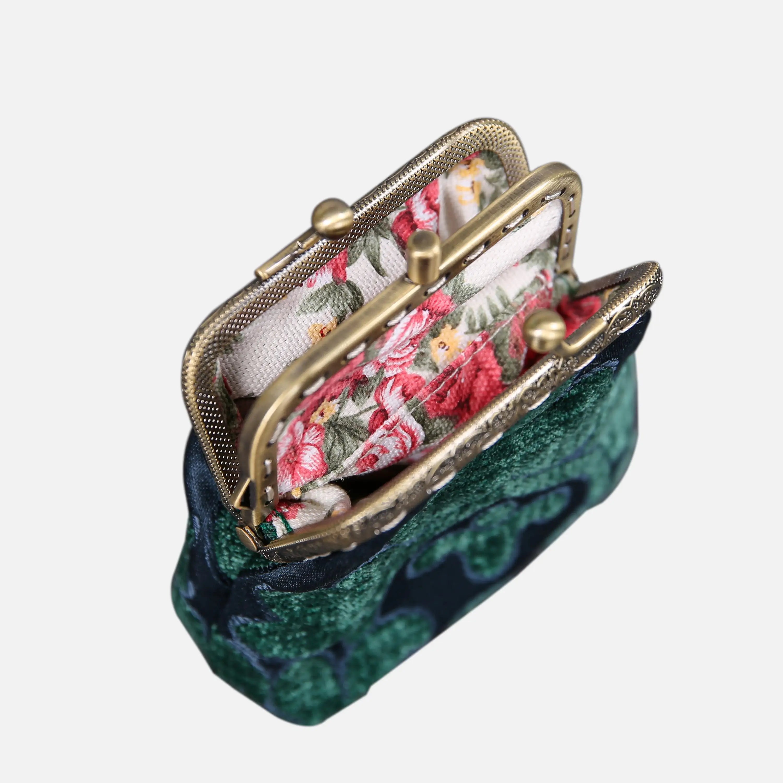 Queen Hunter Green Double Kiss Clasp Coin Purse of America Front side opens-3
