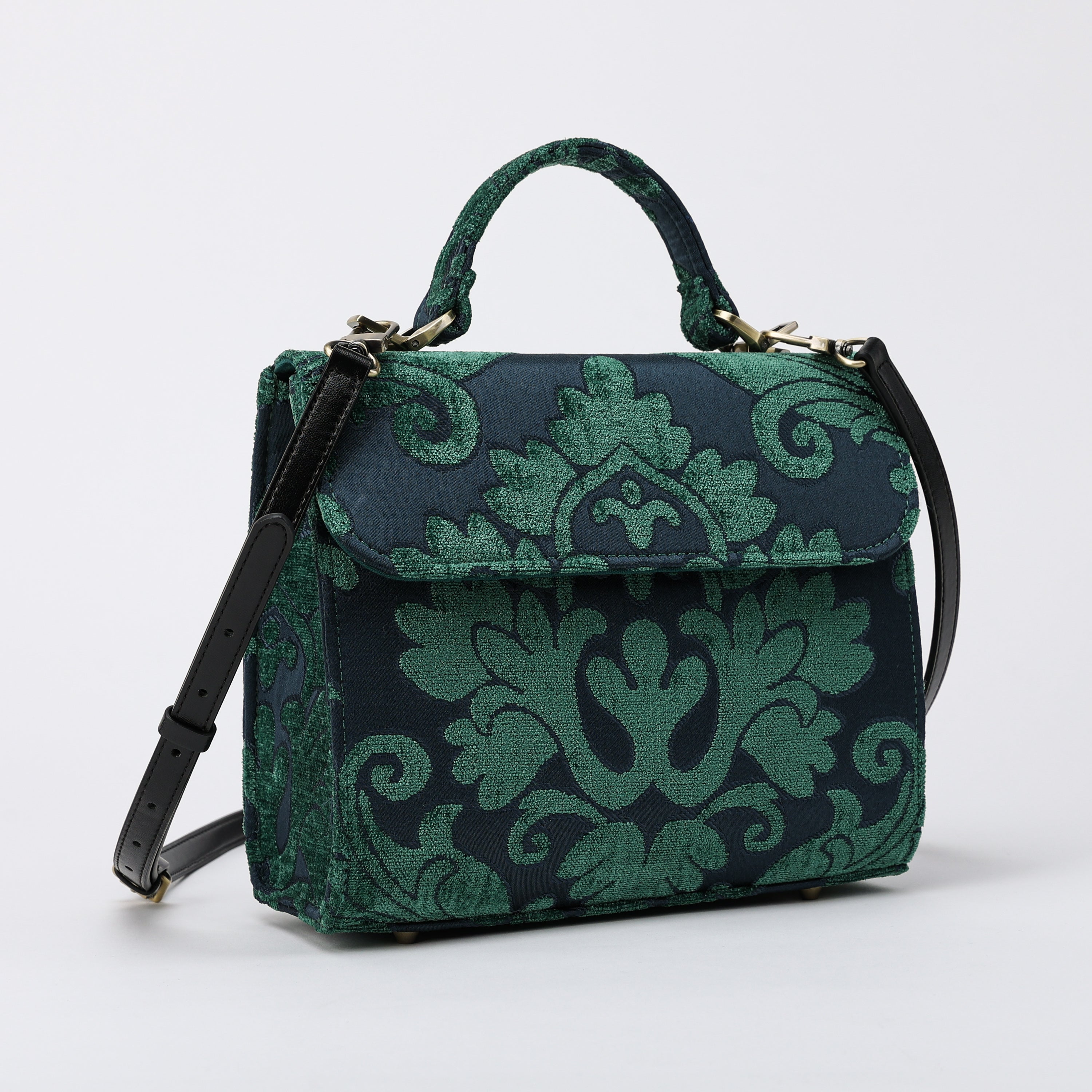 Queen Hunter Green Flap Satchel Carpetbag of America with shoulder strap