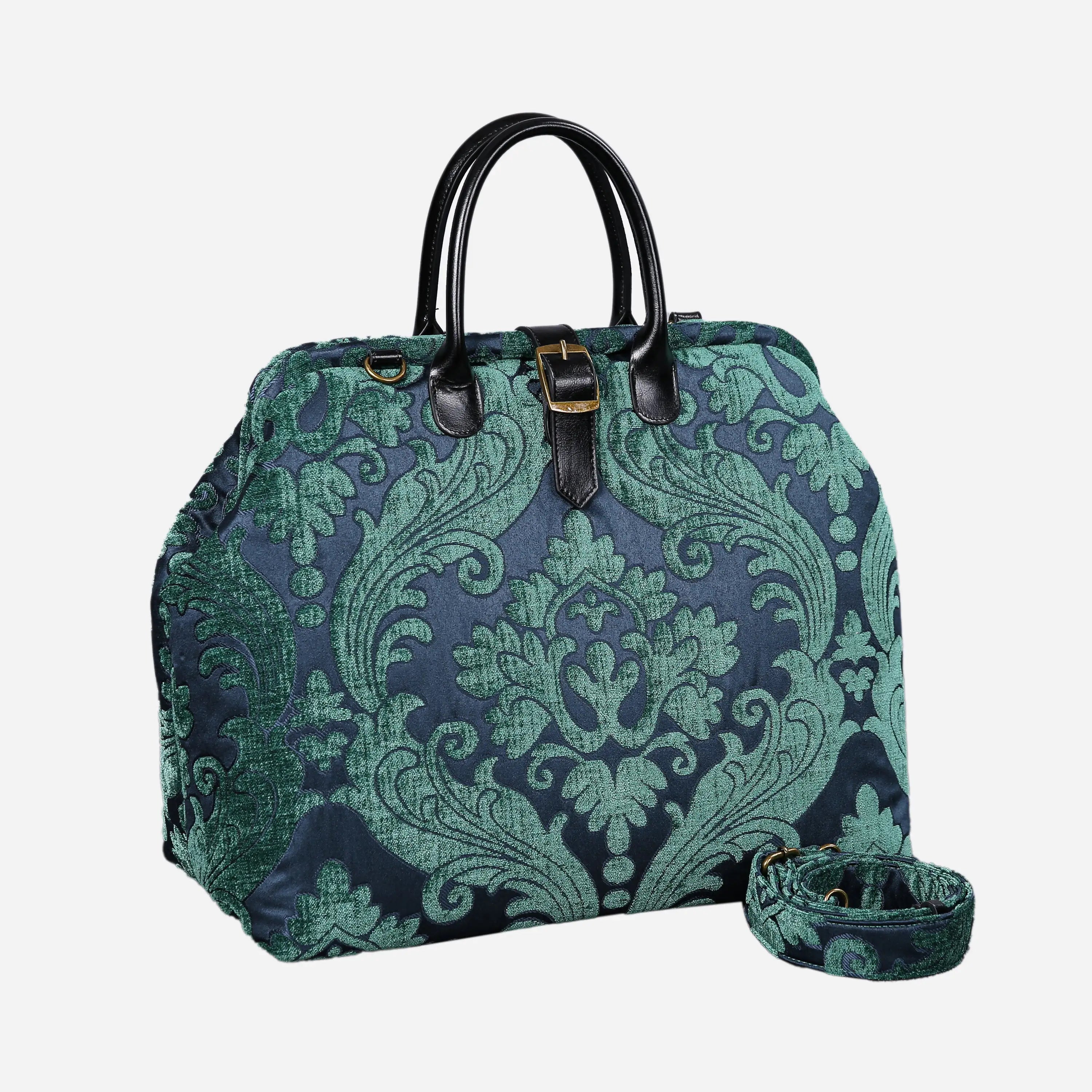 Queen Hunter Green Mary Poppins Weekender Carpetbag of America with shoulder strap