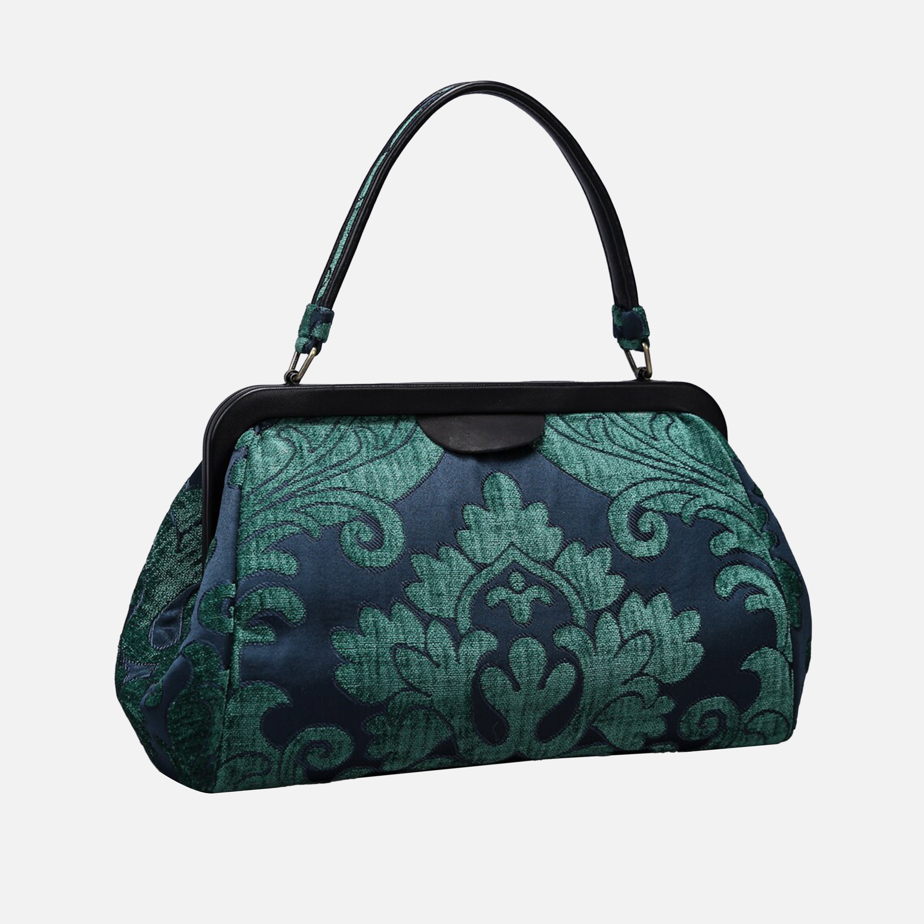 Queen Hunter Green Top Handle Purse carpet bag of America front