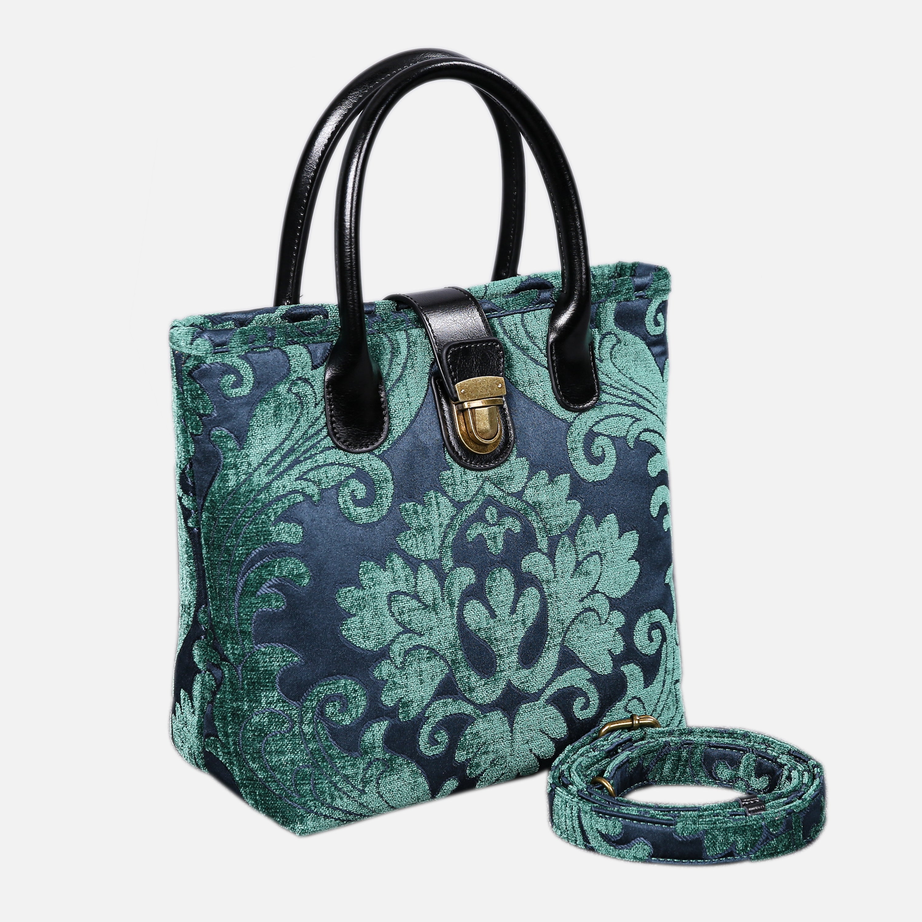 Queen Hunter Green Tuck Lock Carpet Satchel carpet bag MCW Handmade of America with strap