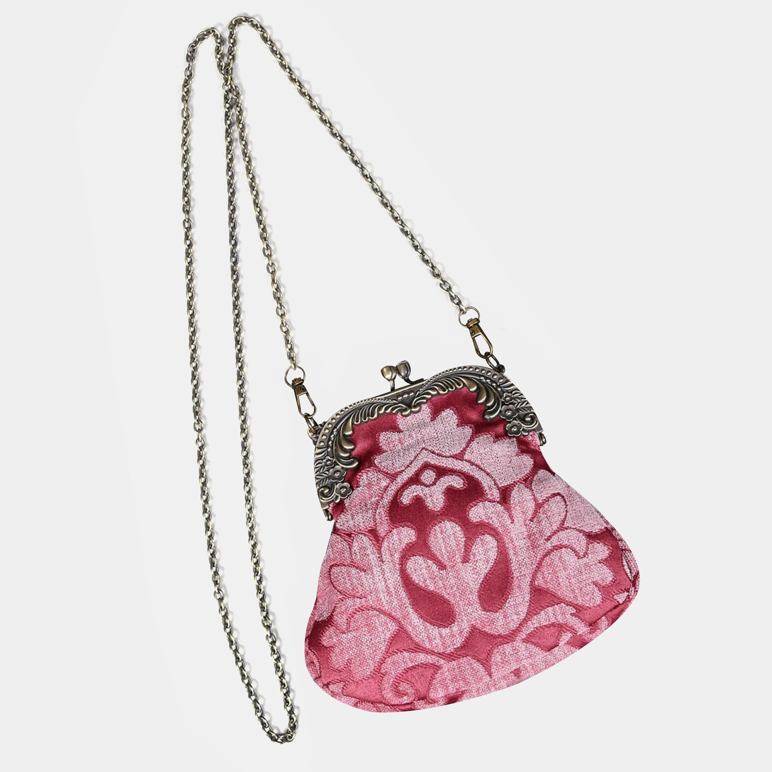 Queen Rose Pink Chatelaine Purse Medium carpet bag of America with long chain