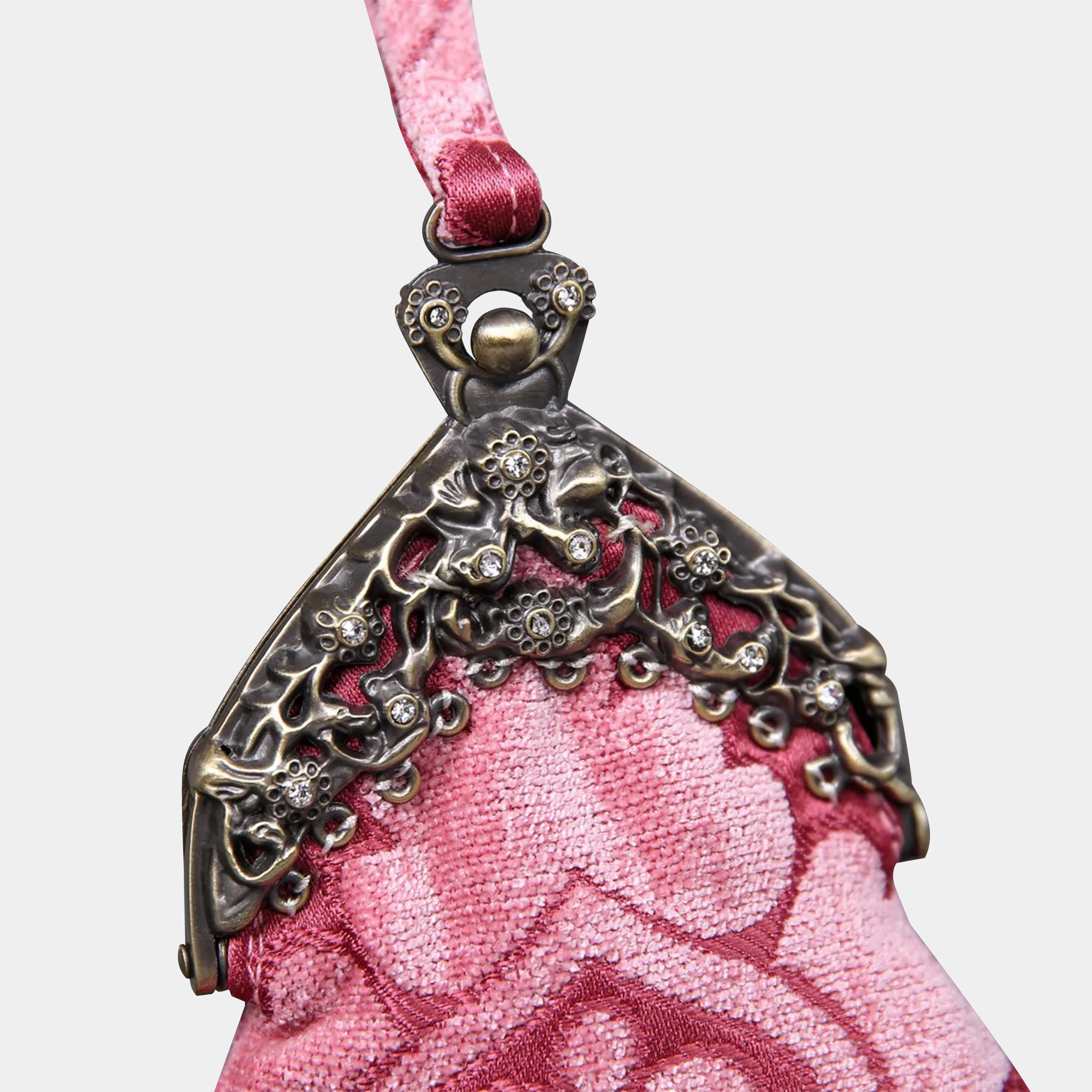Queen Rose Pink Chatelaine Purse Wristlet Bag carpet bag of America details