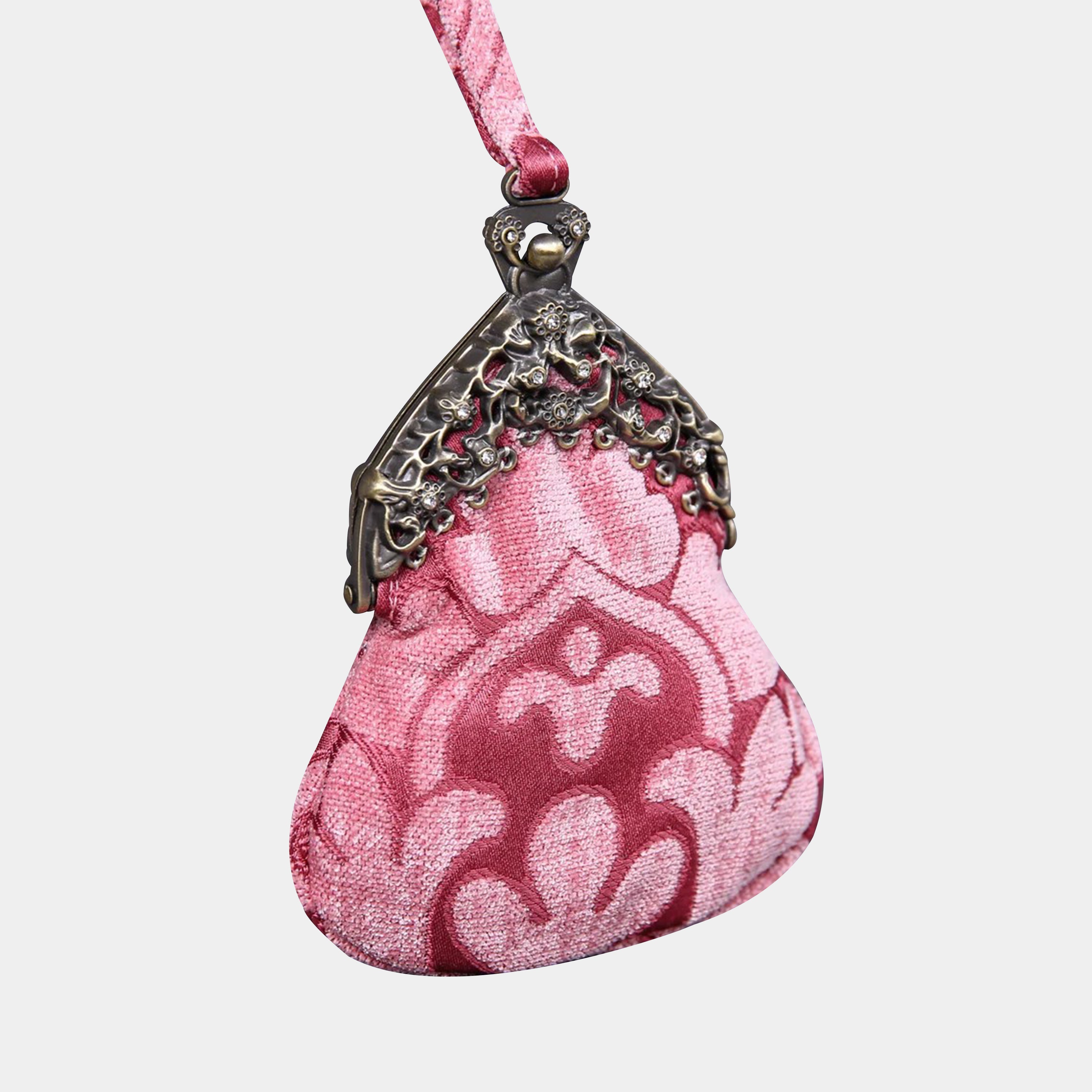 Queen Rose Pink Chatelaine Purse Wristlet Bag carpet bag of America Front side