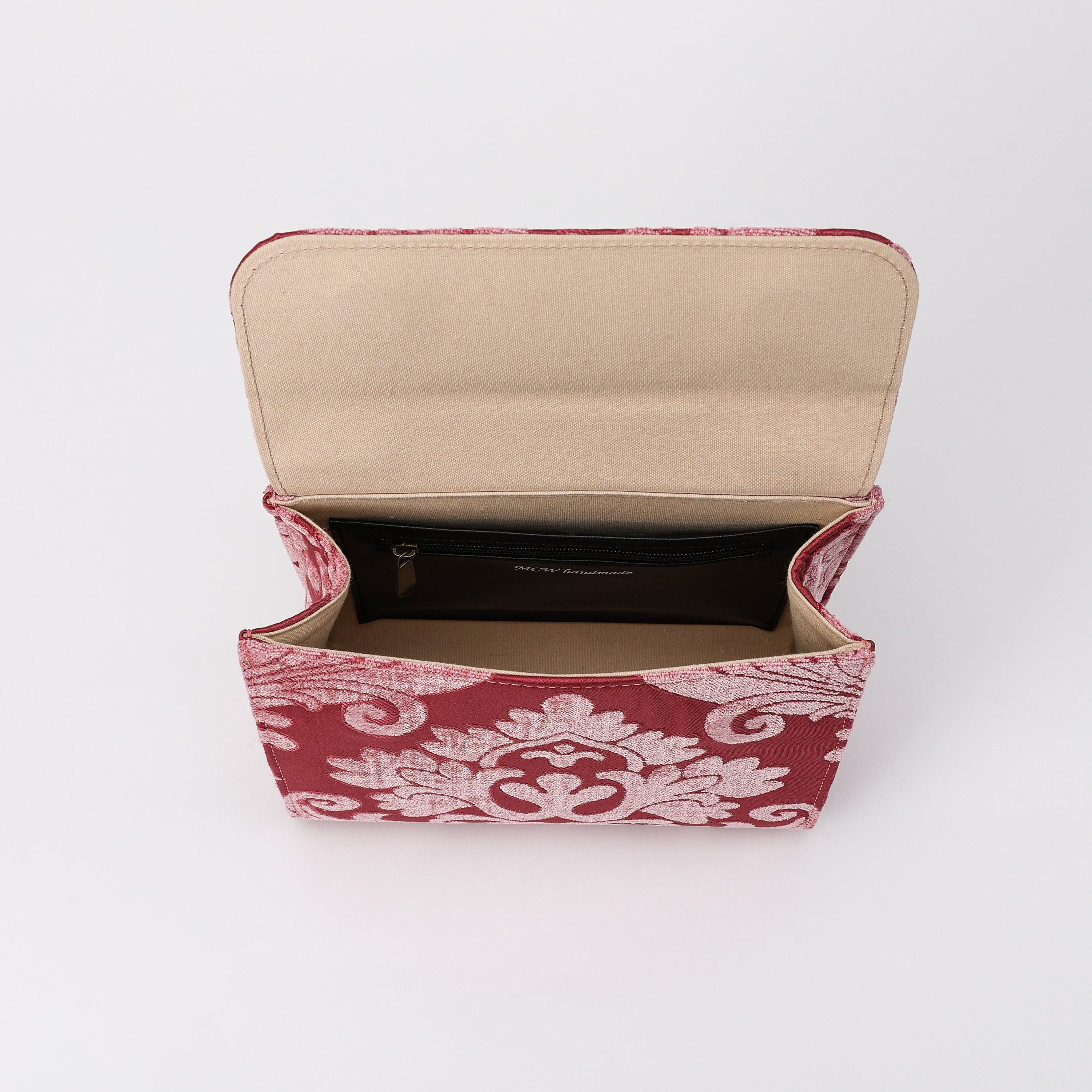 Queen Rose Pink Flap Satchel Carpetbag of America inside