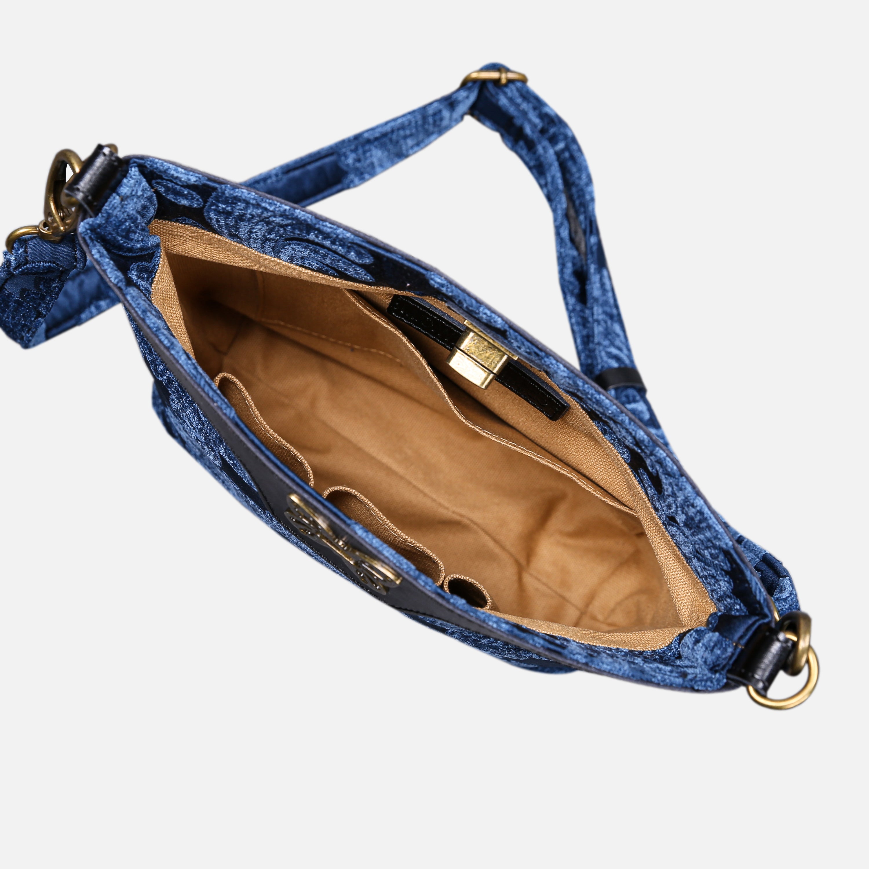 Queen Royal Blue Carpet Crossbody Bag carpet bag MCW Handmade of America inside