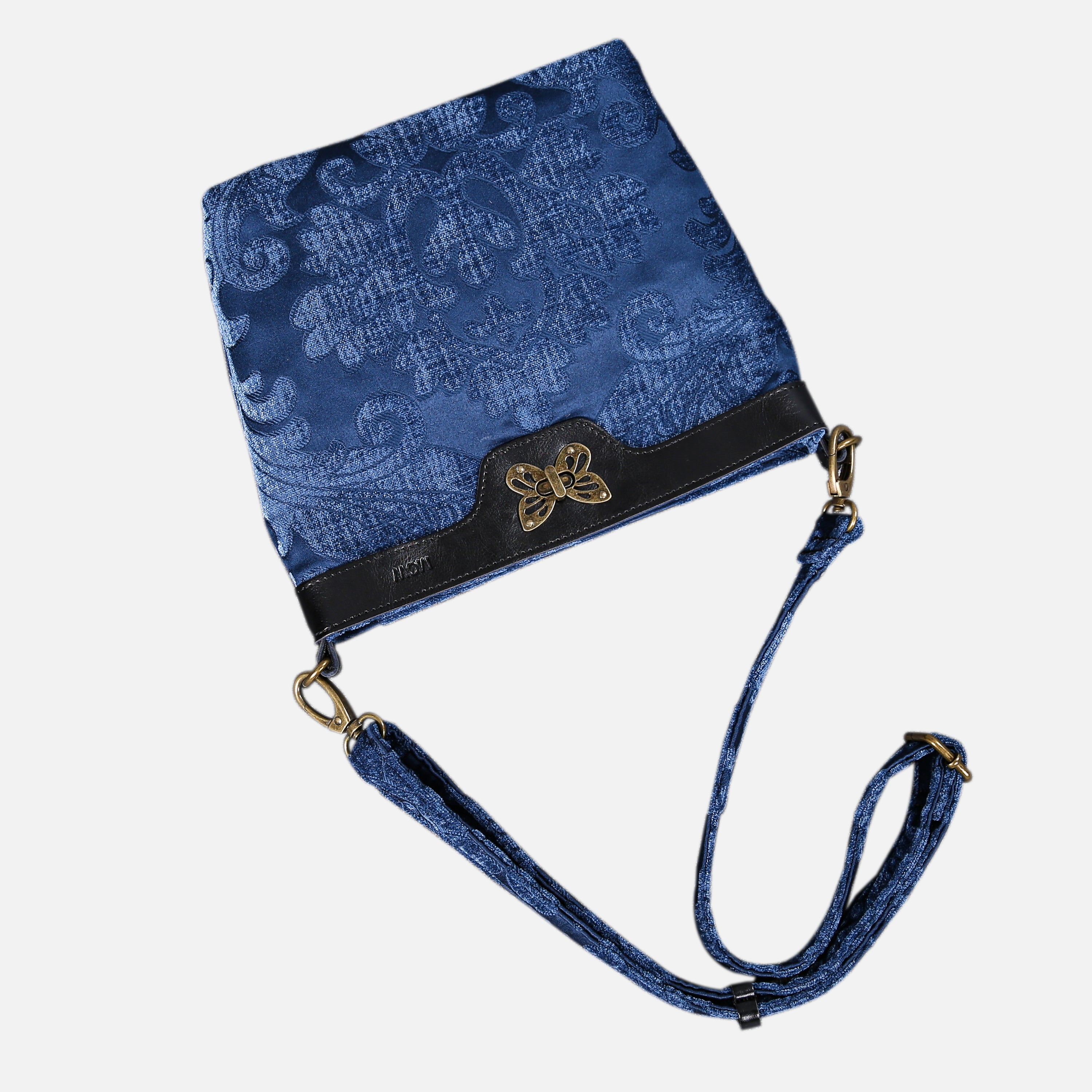 Queen Royal Blue Carpet Crossbody Bag carpet bag MCW Handmade of America lay flat