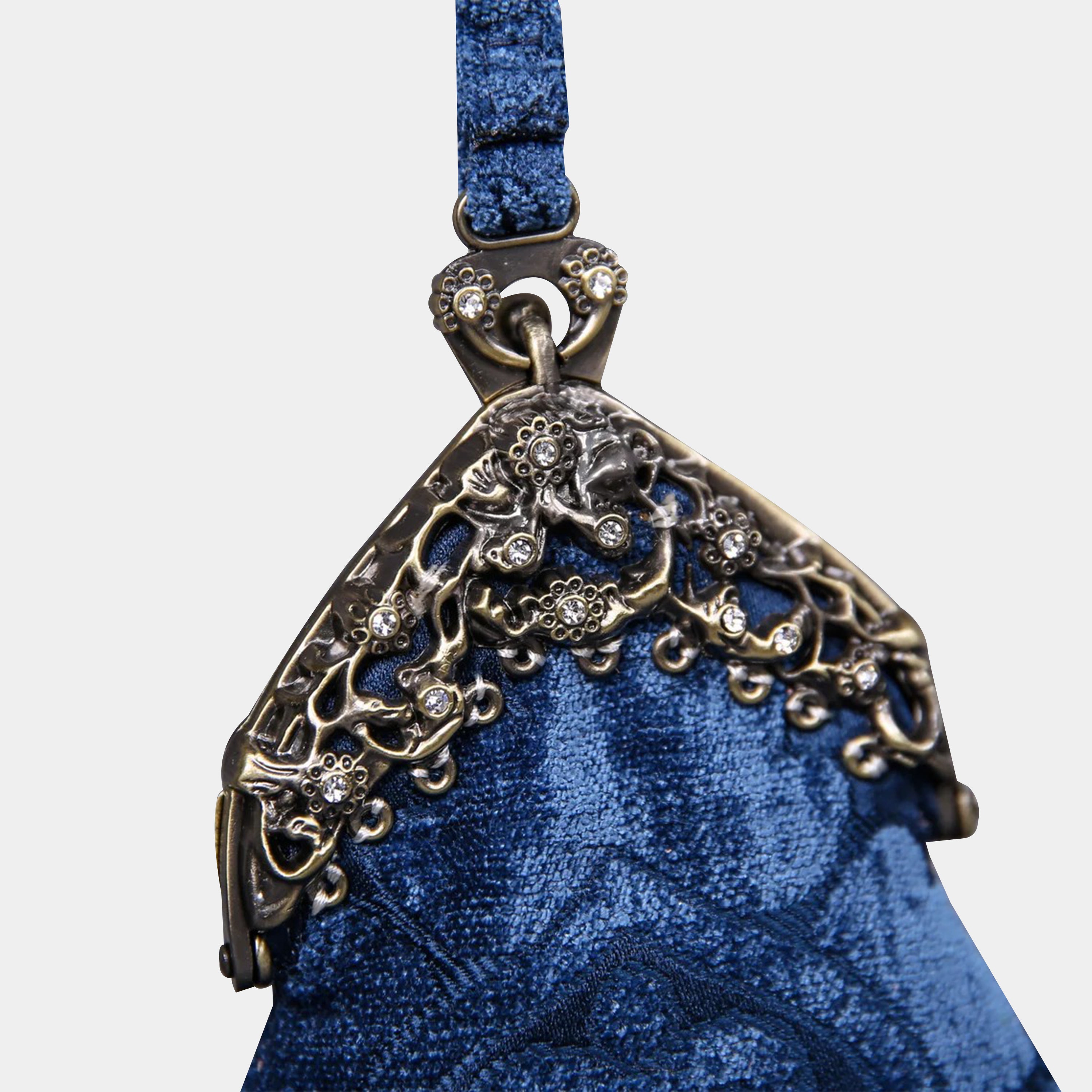 Queen Royal Blue Chatelaine Purse Wristlet Bag carpet bag of America details