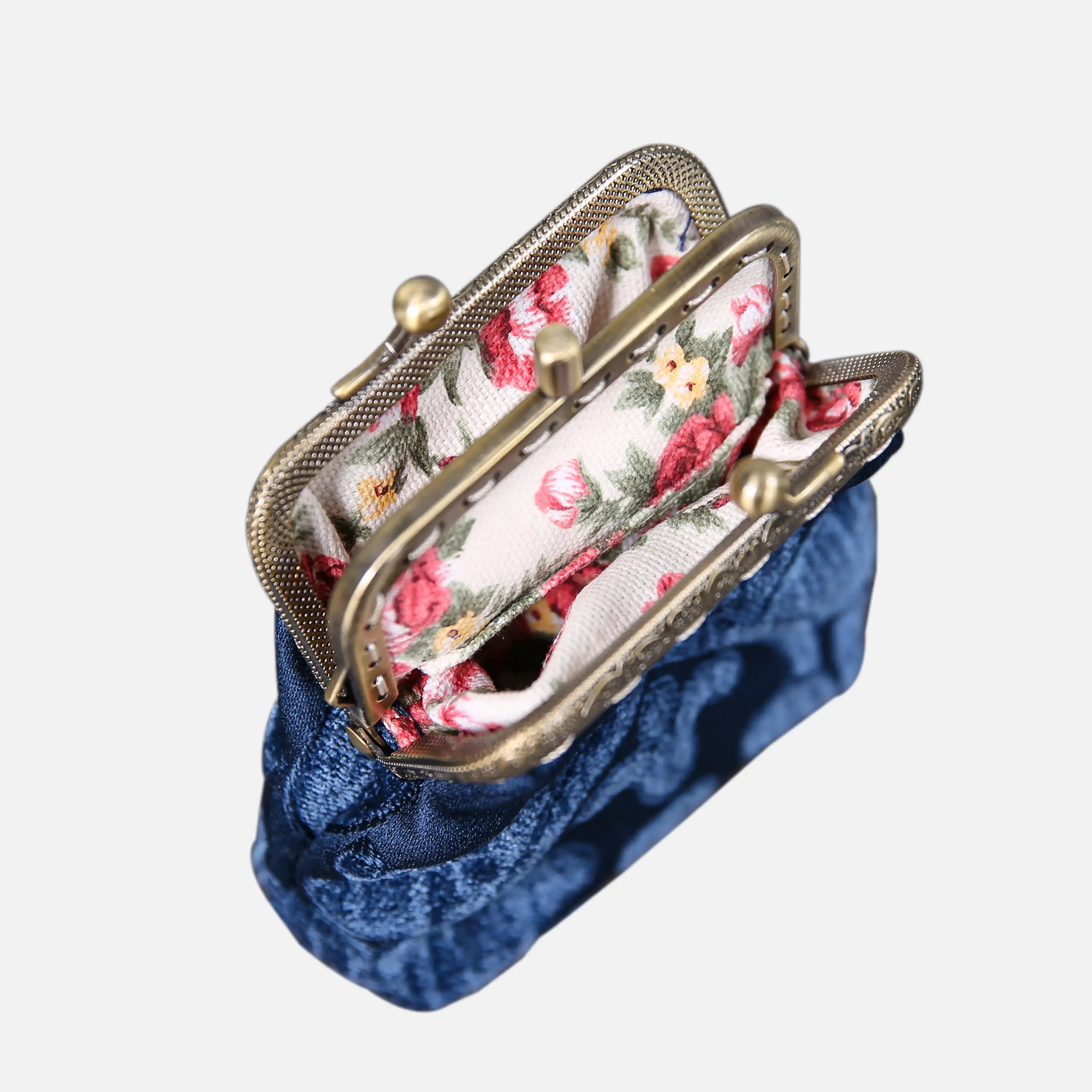 Queen Royal Blue Double Kiss Clasp Coin Purse of America Front side opens-3