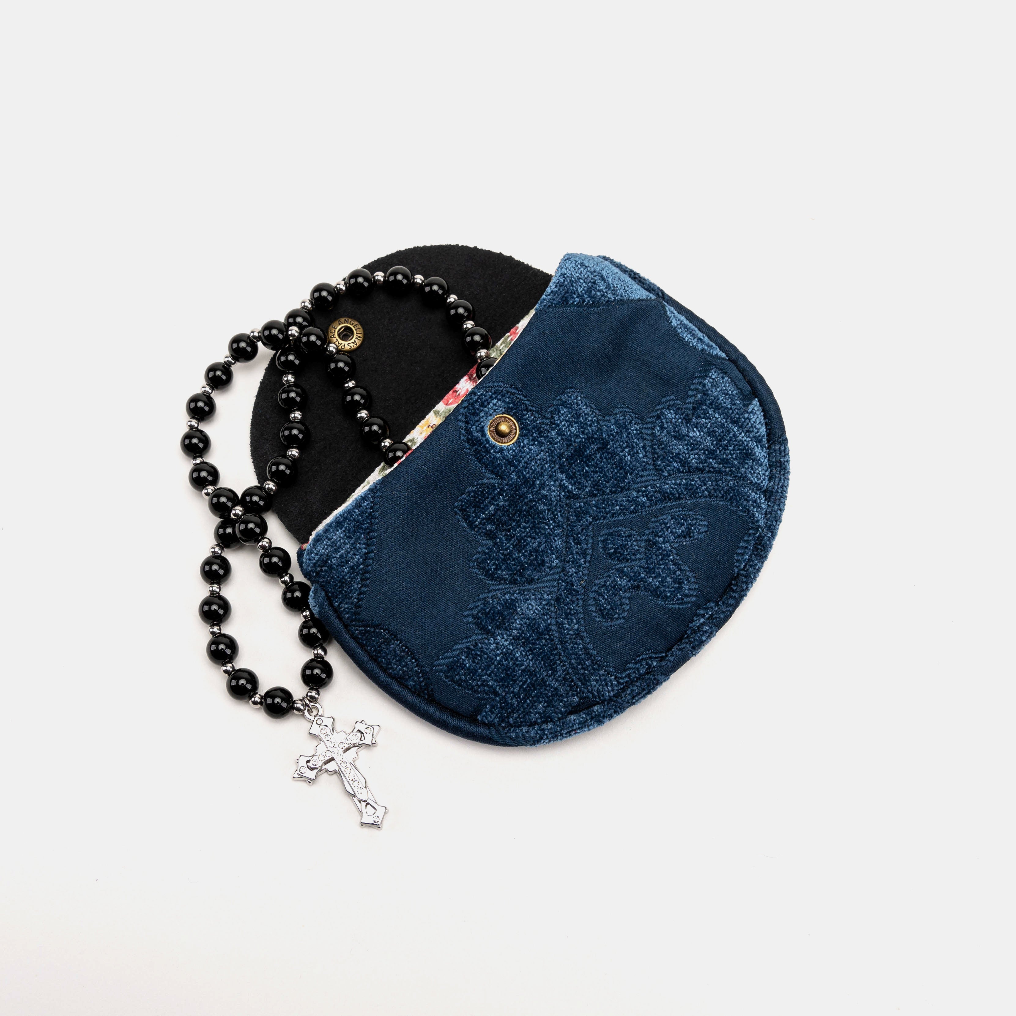 Queen Royal Blue Rosary Bag Carpetbag of America with rosary beads-1
