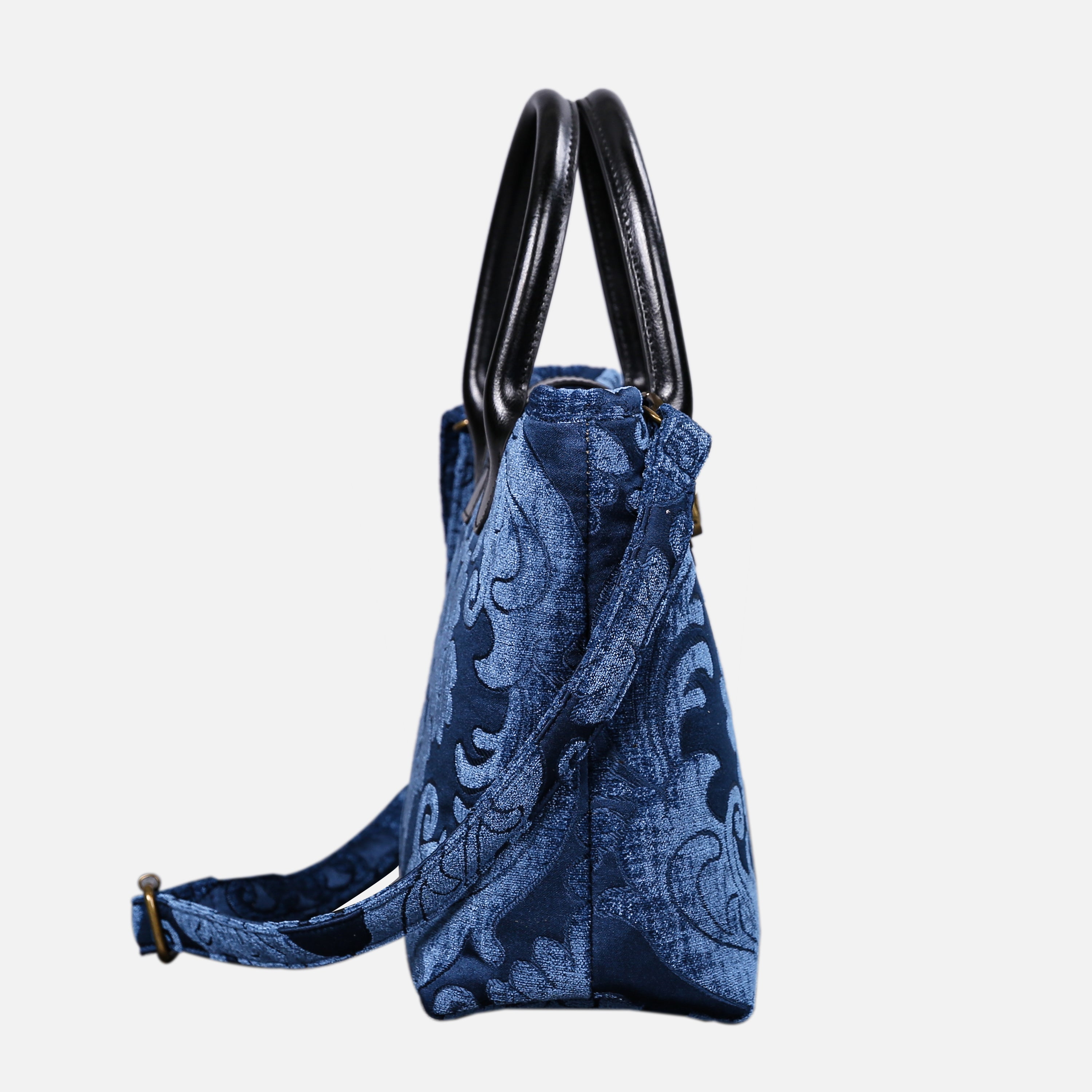 Queen Royal Blue Tuck Lock Carpet Satchel carpet bag MCW Handmade of America side