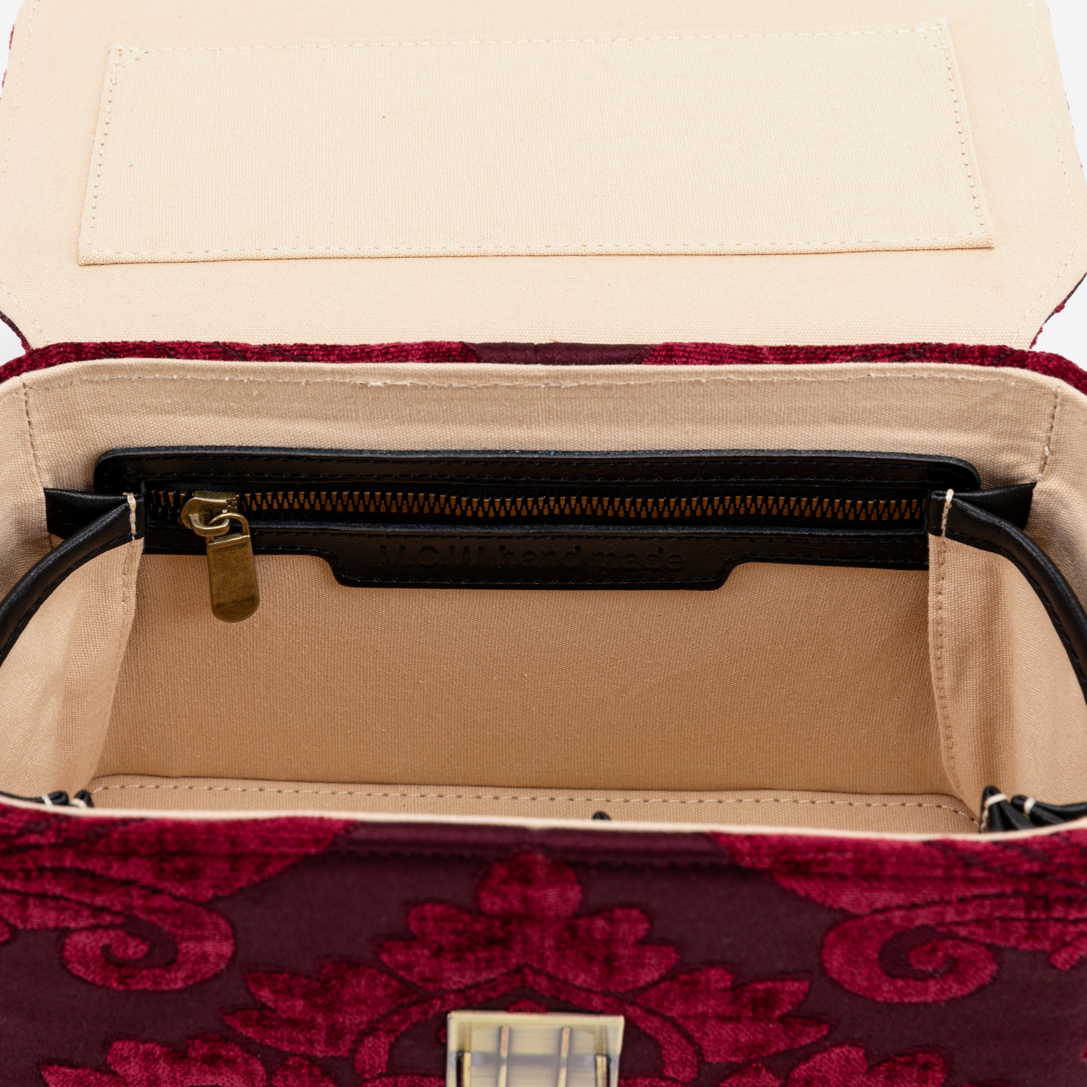 Wine Clara Medium Train Case Purse of America inside pocket
