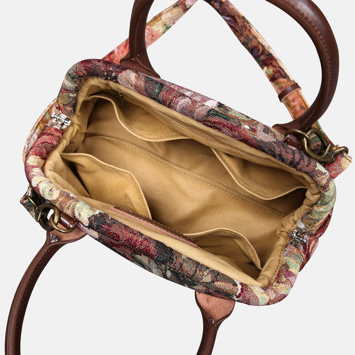 Rose Bush Carpet Satchel carpet bag MCW Handmade of America open