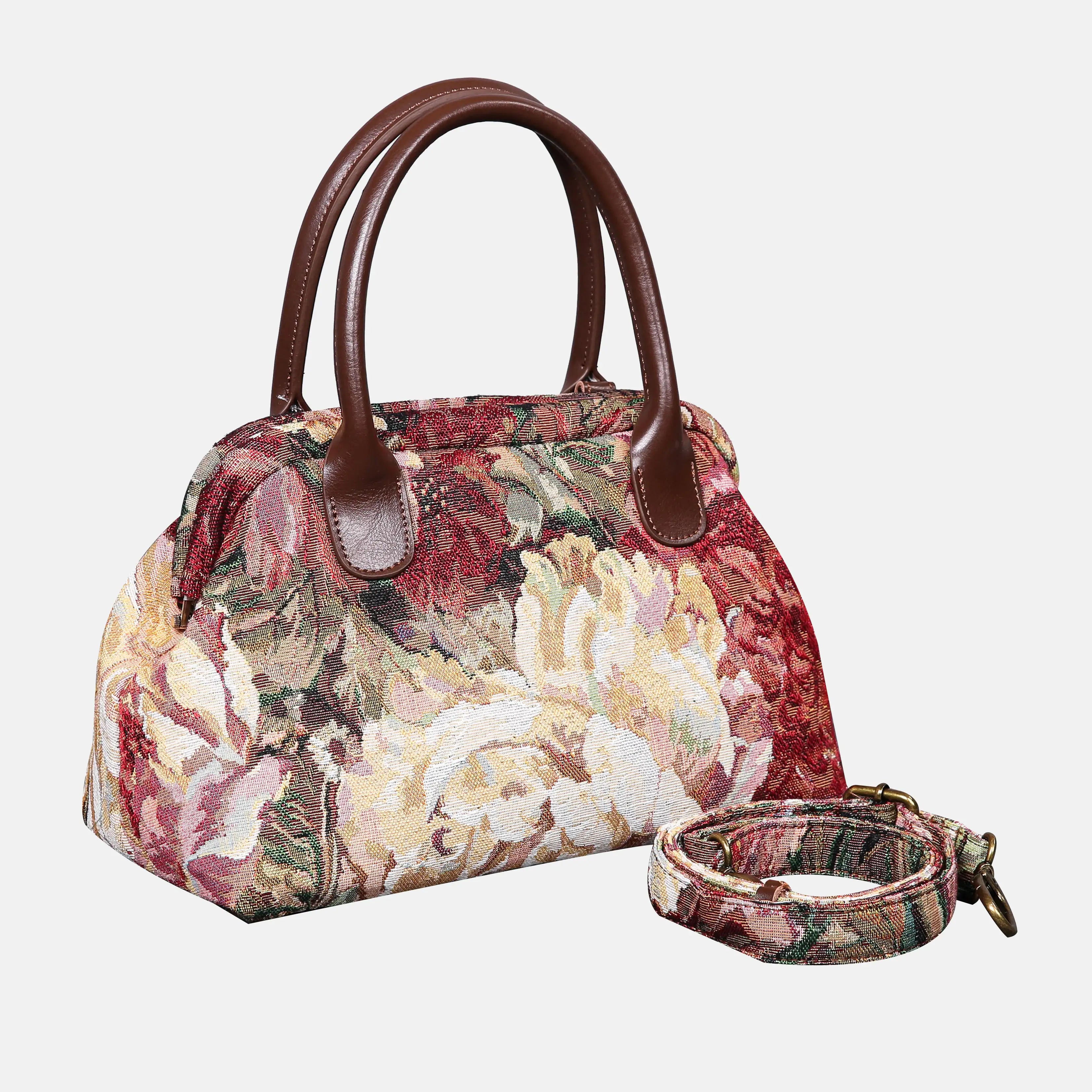 Rose Bush Carpet Satchel carpet bag MCW Handmade of America with strap