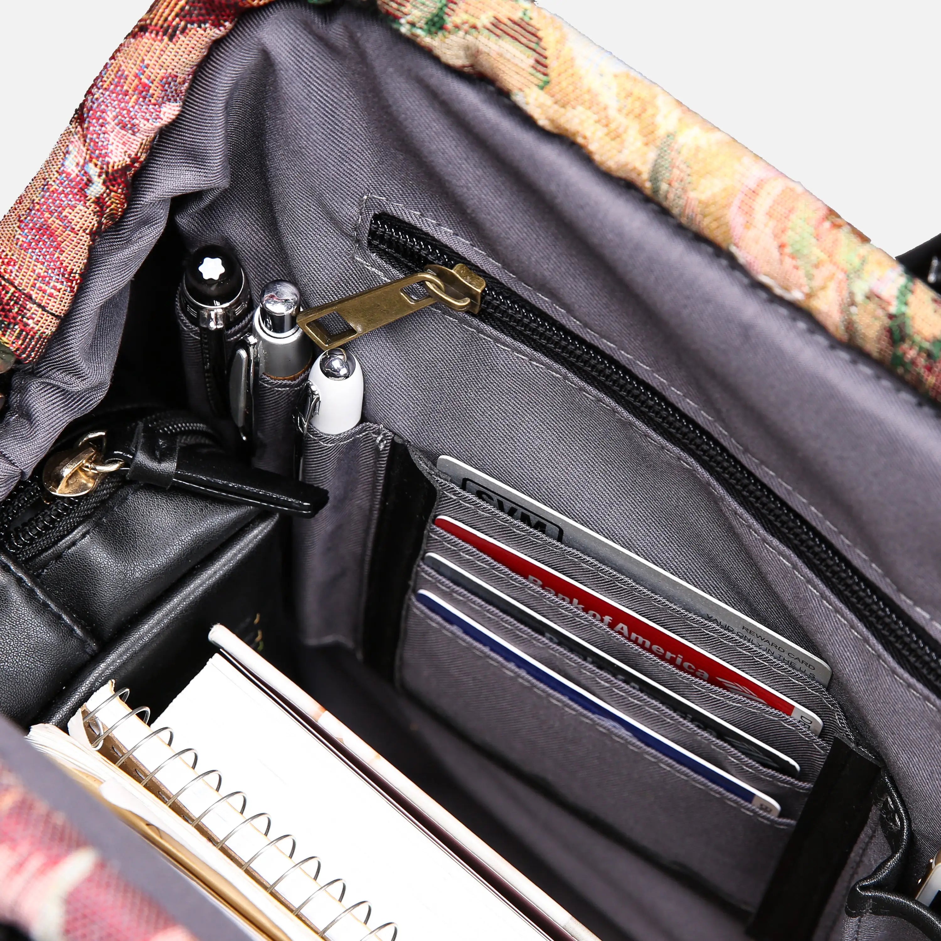 Rose Bush Laptop Work Bag carpet bag of America inside details