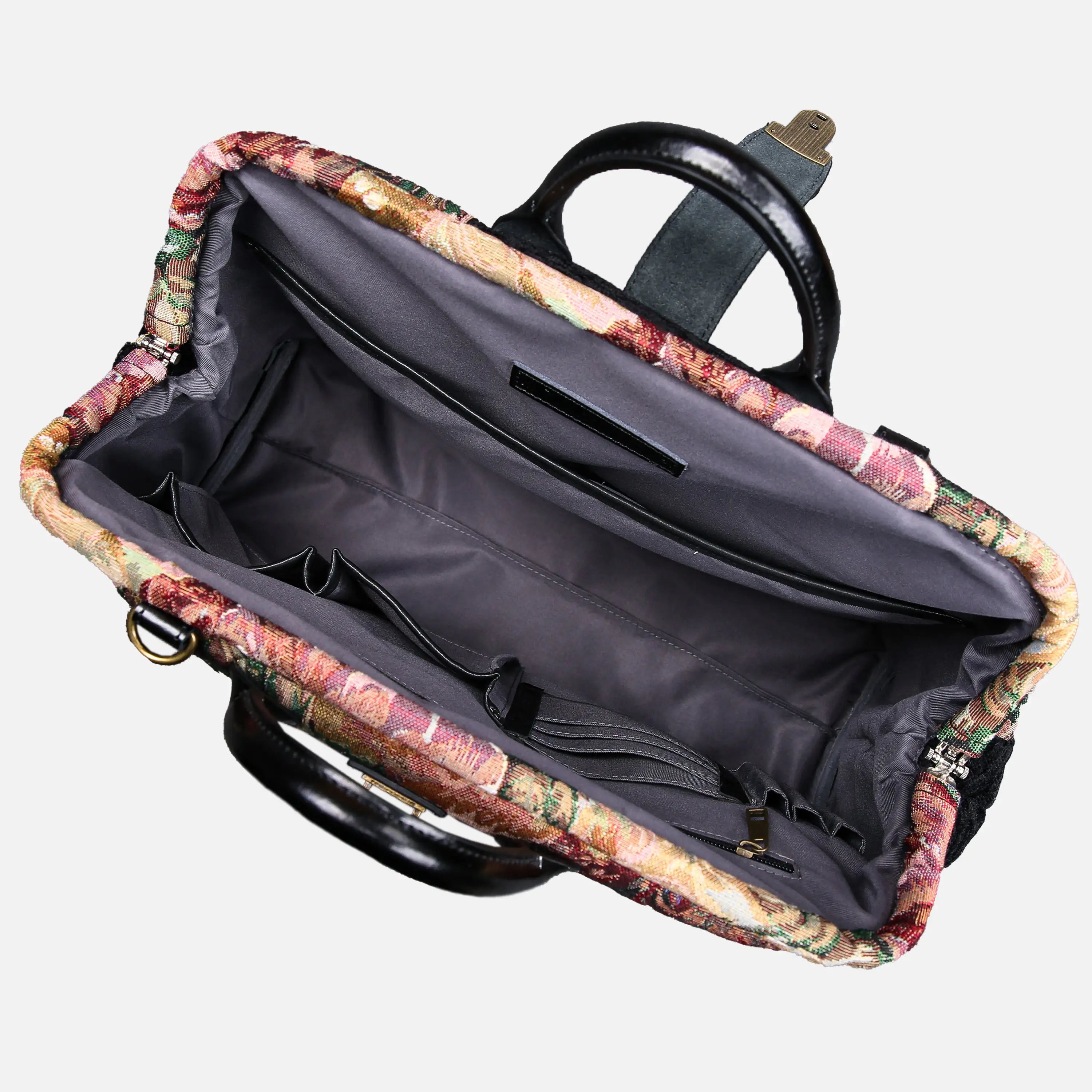 Rose Bush Laptop Work Bag carpet bag of America inside