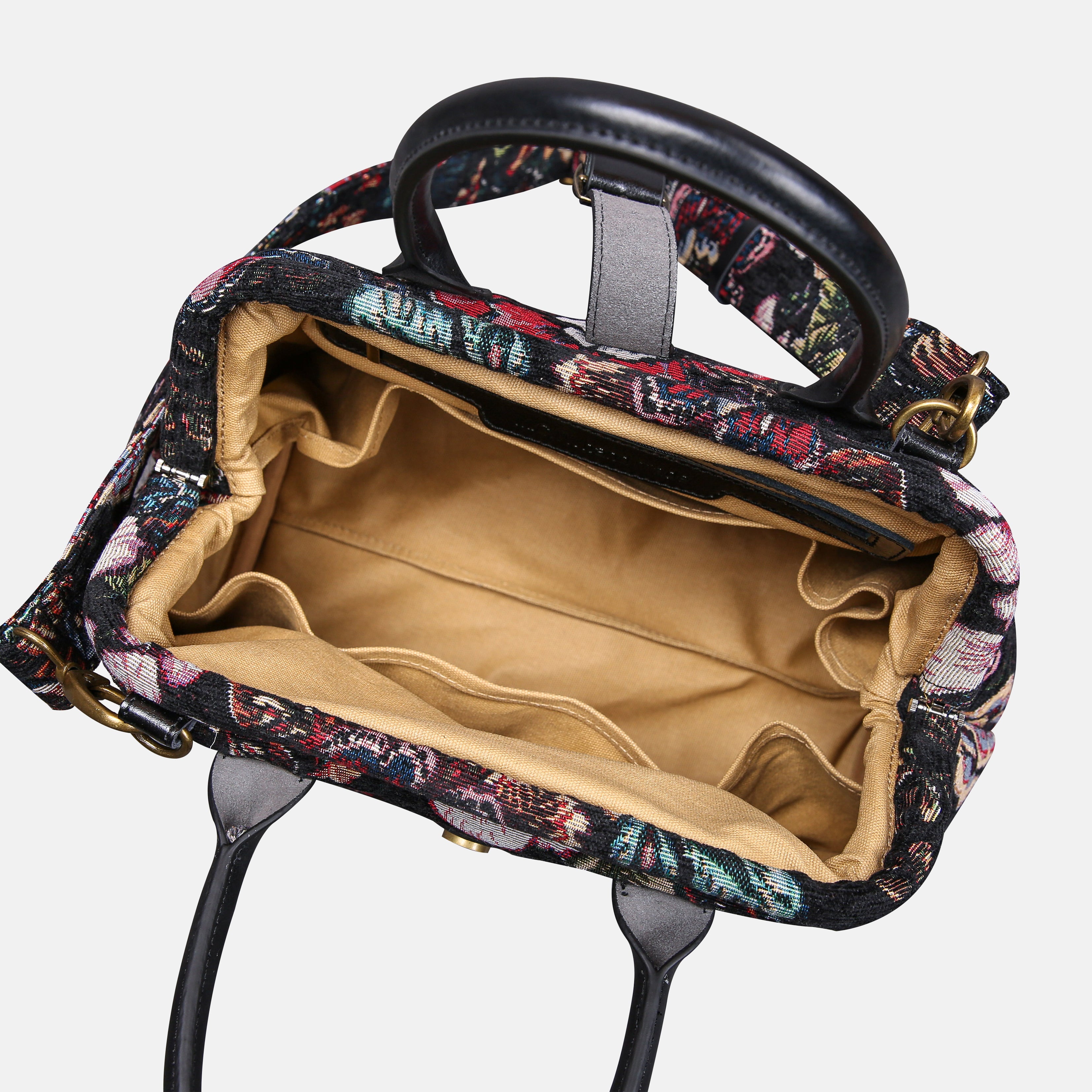 Rose Garden Black Carpet Handbag Purse carpet bag MCW Handmade of America open