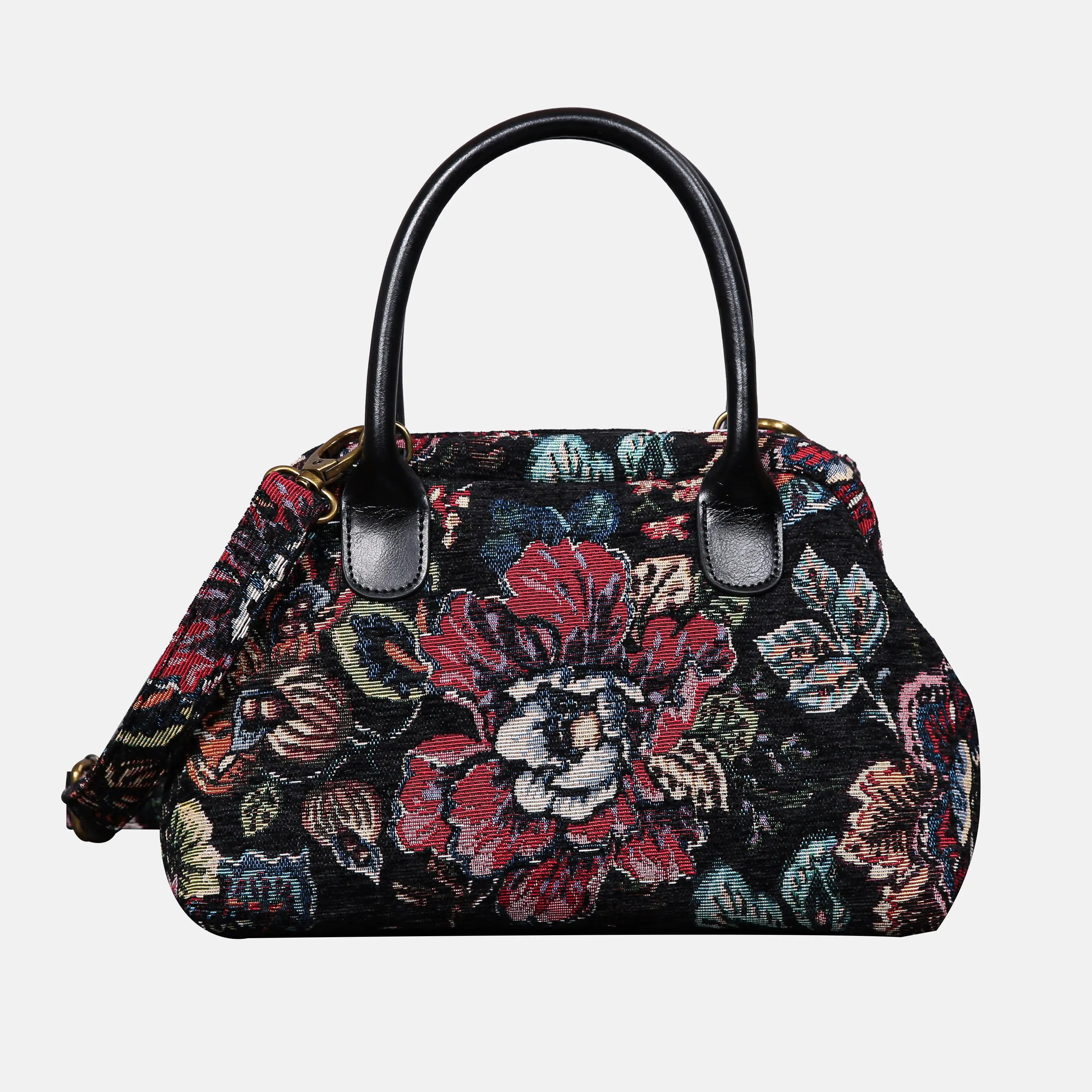 Rose Garden Black Carpet Satchel carpet bag MCW Handmade of America main