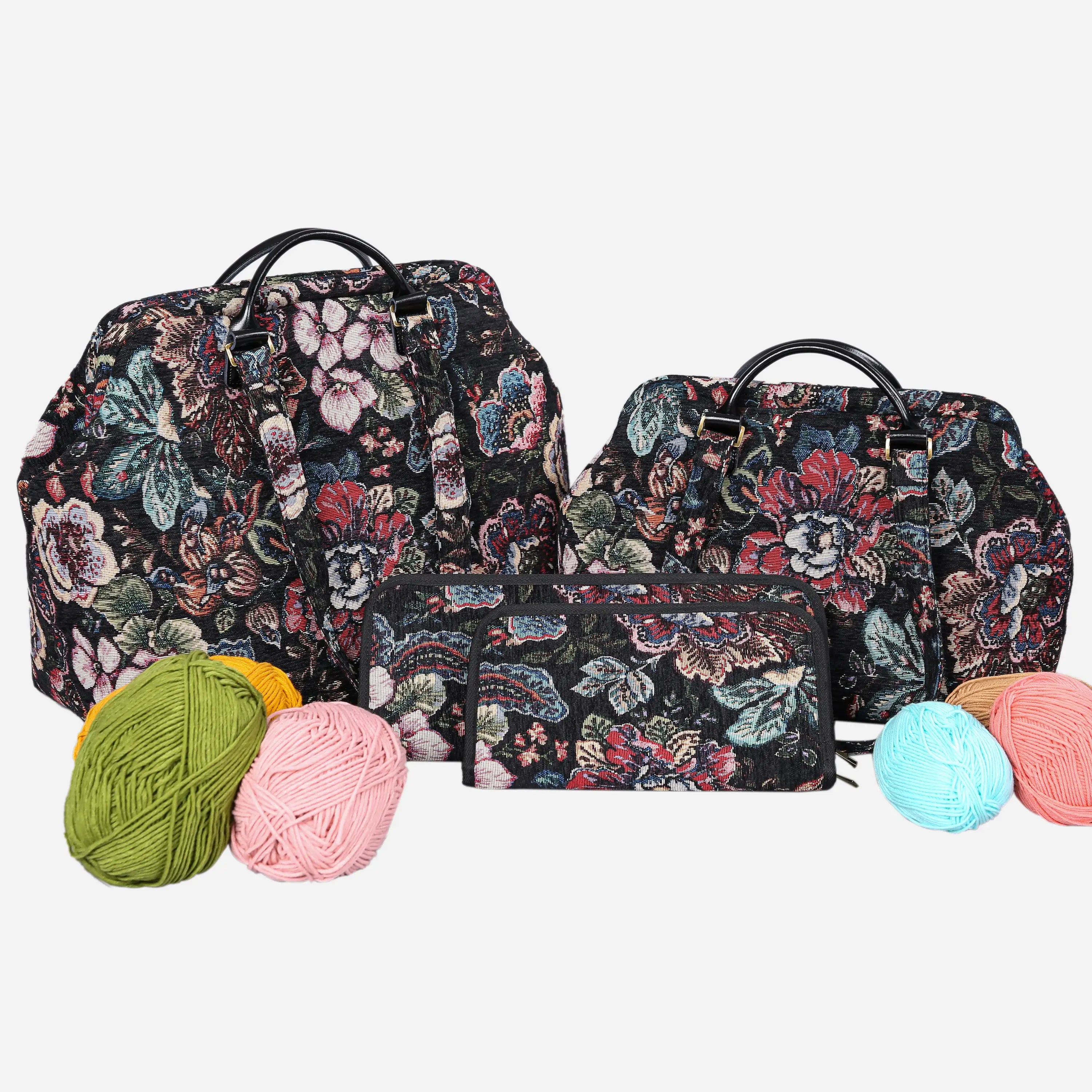 Rose Garden Black Knitting Project Bag of America-set