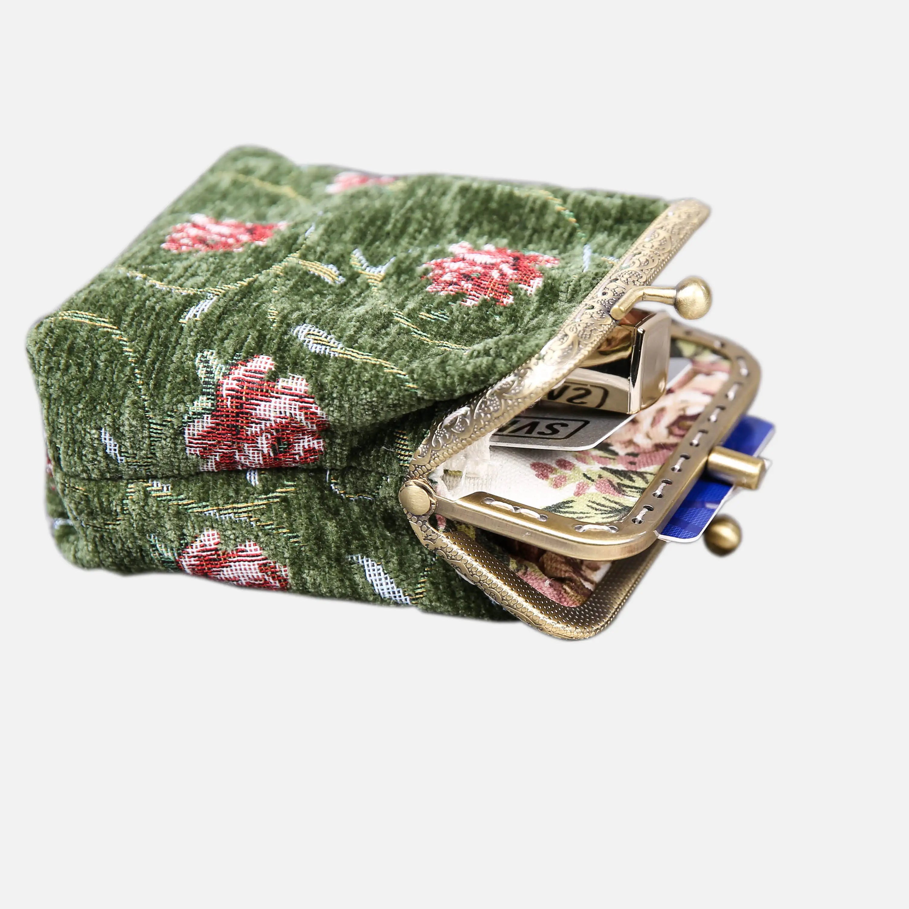 Rose Series Arugula Green Double Kiss Clasp Coin Purse of America opening
