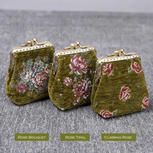 Rose Series Avocado Double Kiss Clasp Coin Purse Carpetbag of America three styles