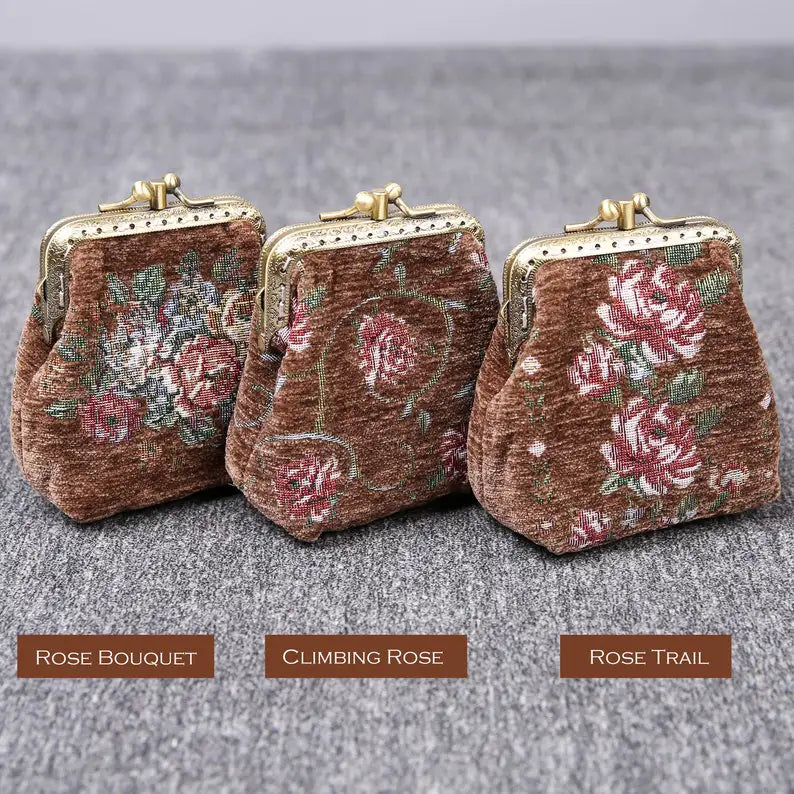 Rose Series Coffee Double Kiss Clasp Coin Purse of America three styles-9