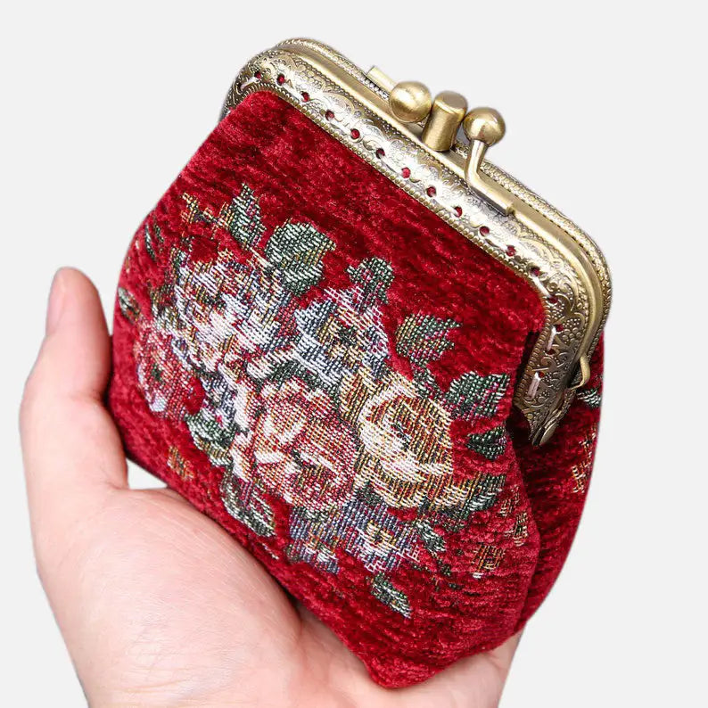Rose Series Red Double Kiss Clasp Coin Purse MCW Handmade