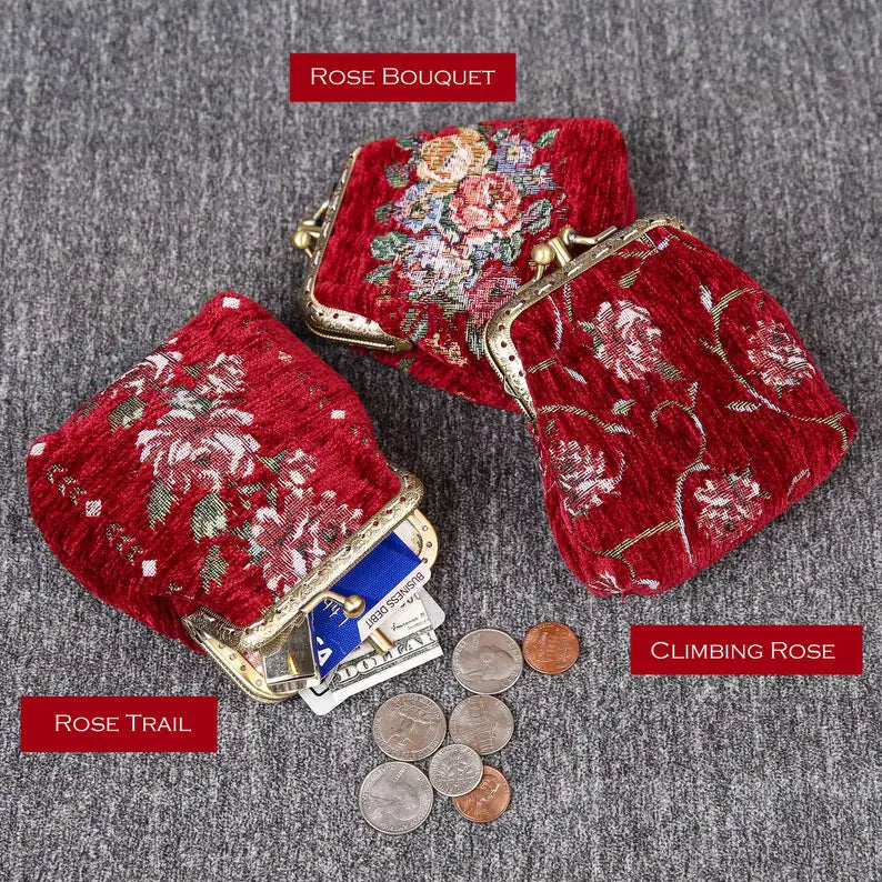 Rose Series Red Double Kiss Clasp Coin Purse MCW Handmade-8