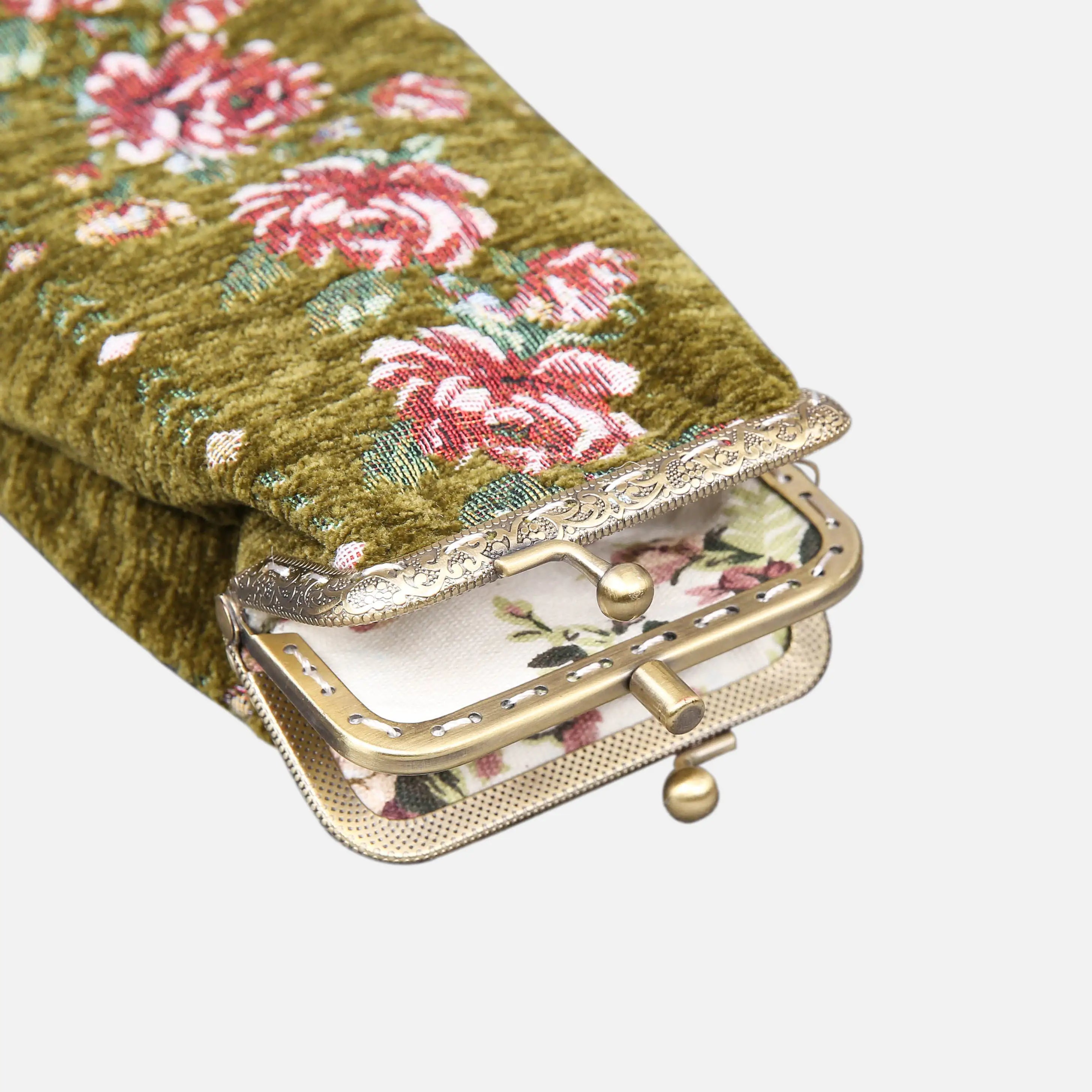 Rose Series Avocado Carpet Eyeglasses Case of America the metal clamp opens-1