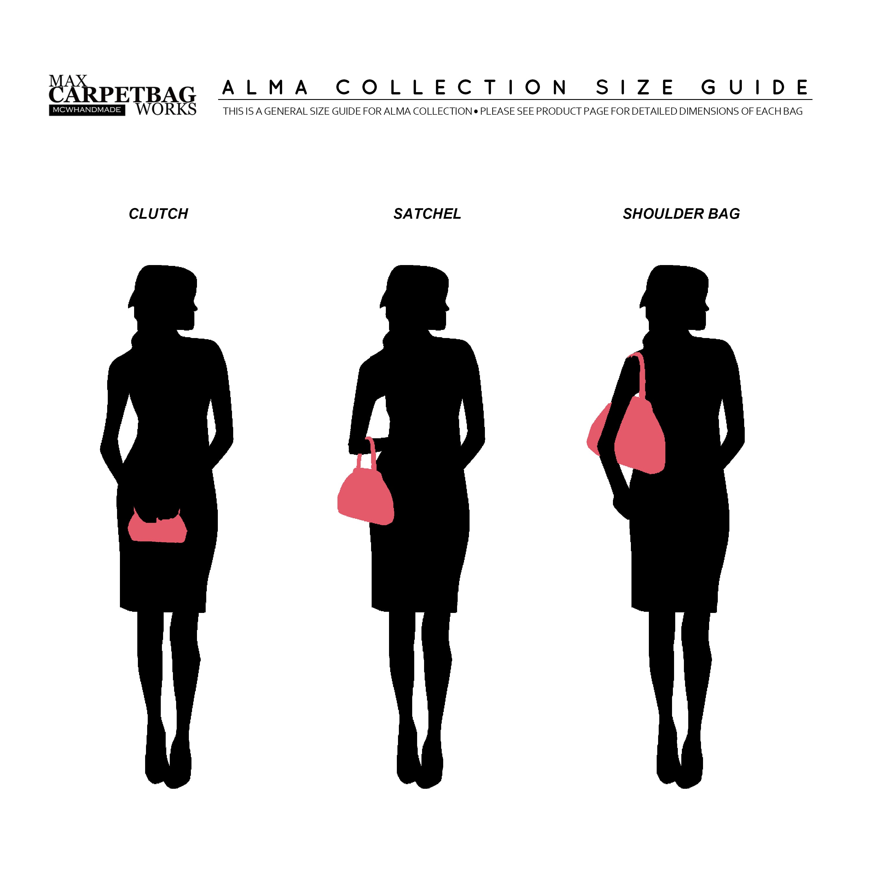 Alma Evening Clutch Carpet Bag of America size guide