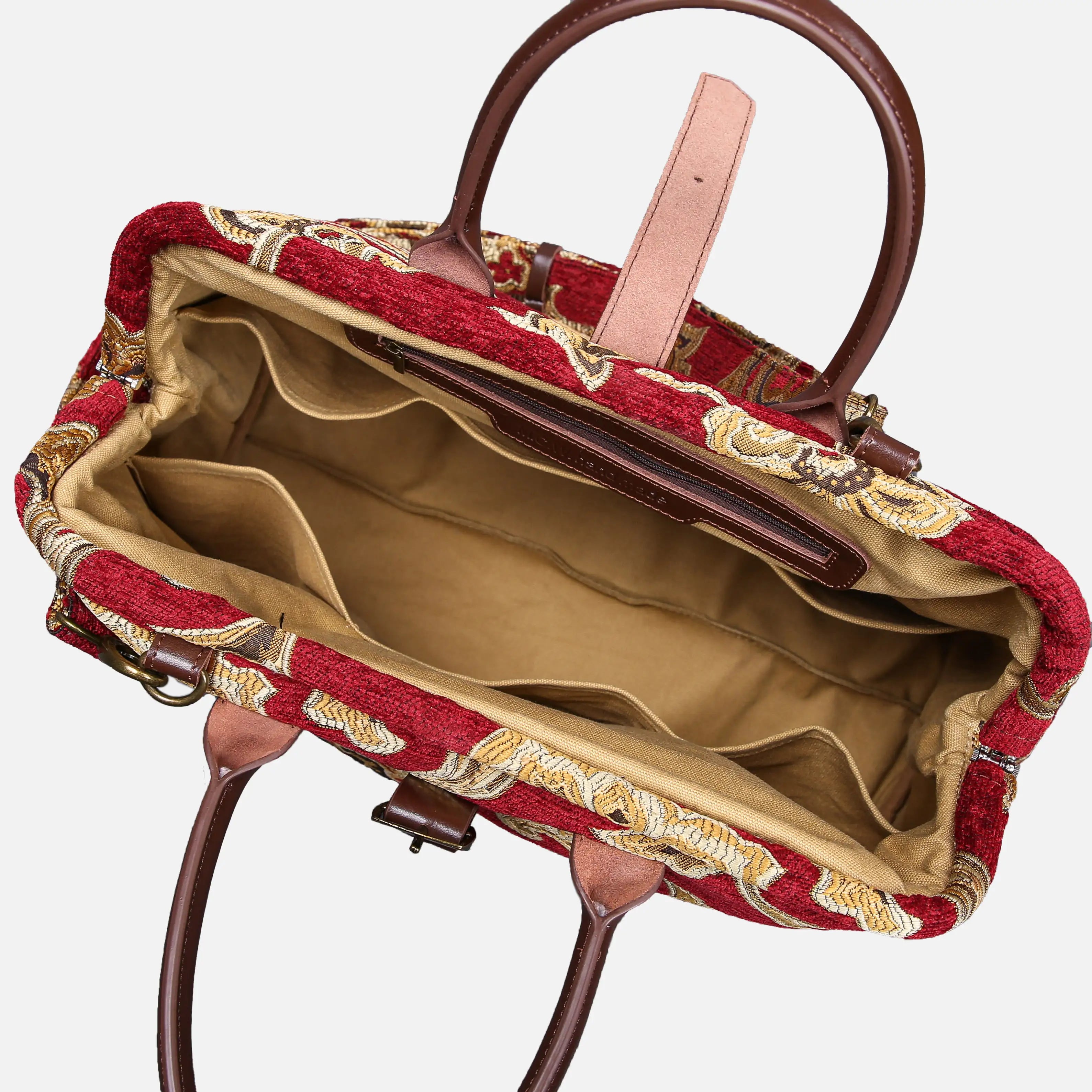 Sagredo Gold Mary Poppins Weekender Carpetbag of America open