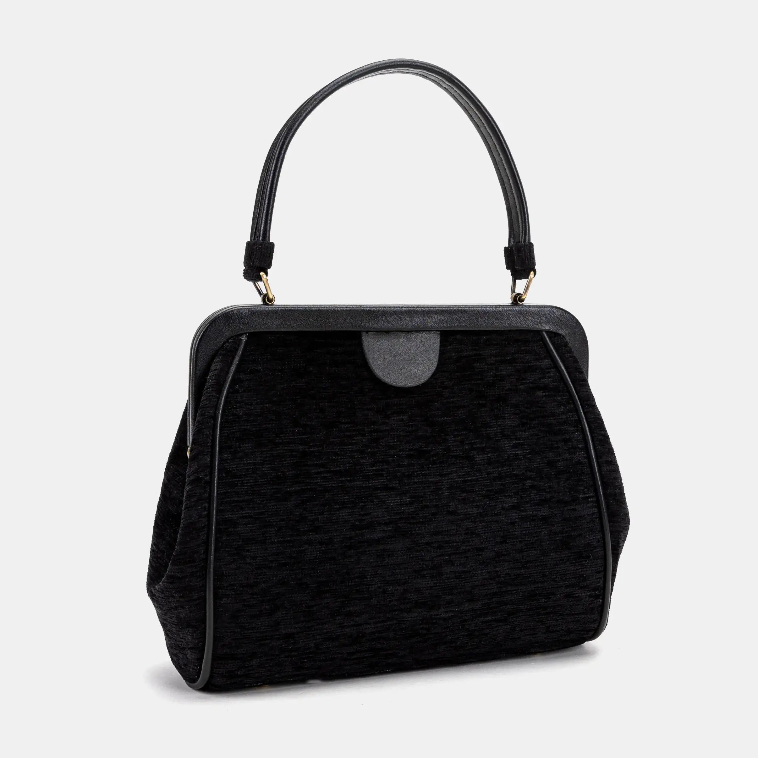 Solid Black Alma Satchel Carpet Bag front side