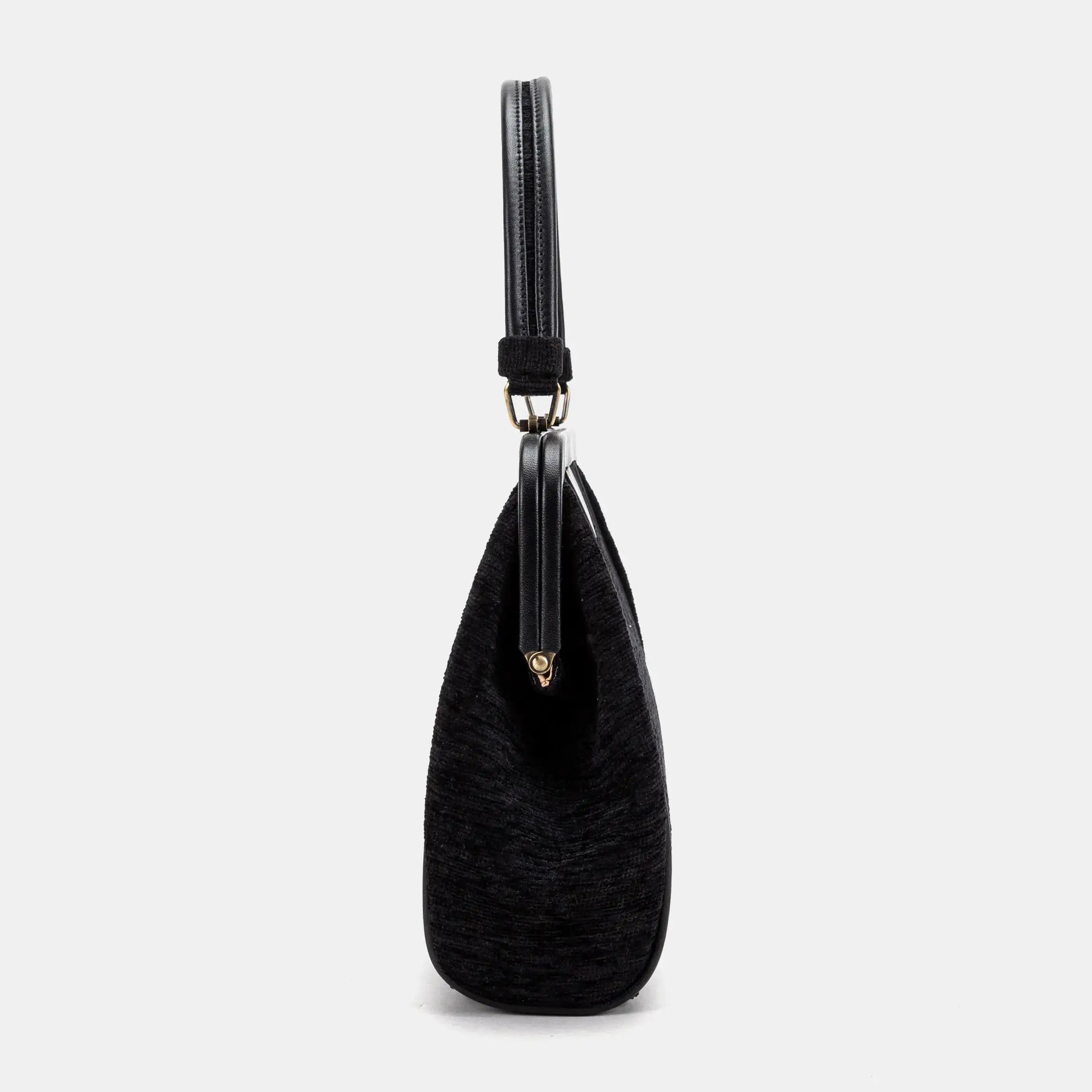 Solid Black Alma Satchel Carpet Bag side