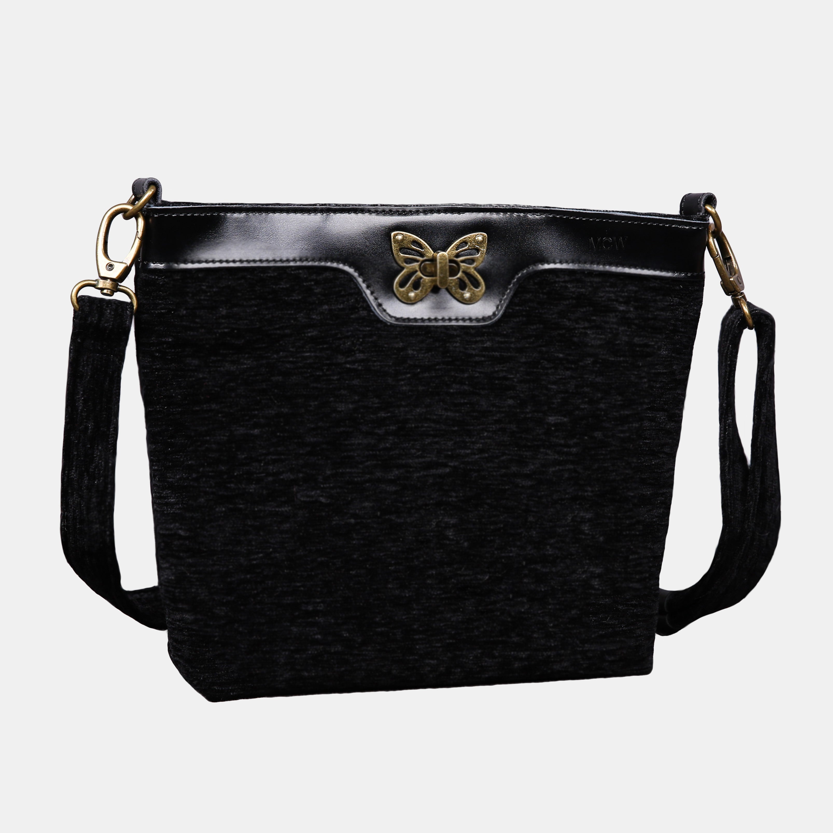 Solid Black Butterfly Crossbody Bag Carpetbag of America front