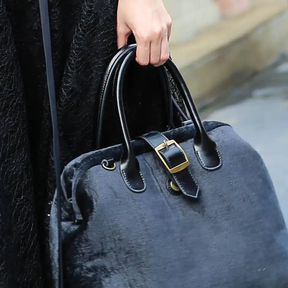 Solid Black Carpet Handbag Purse