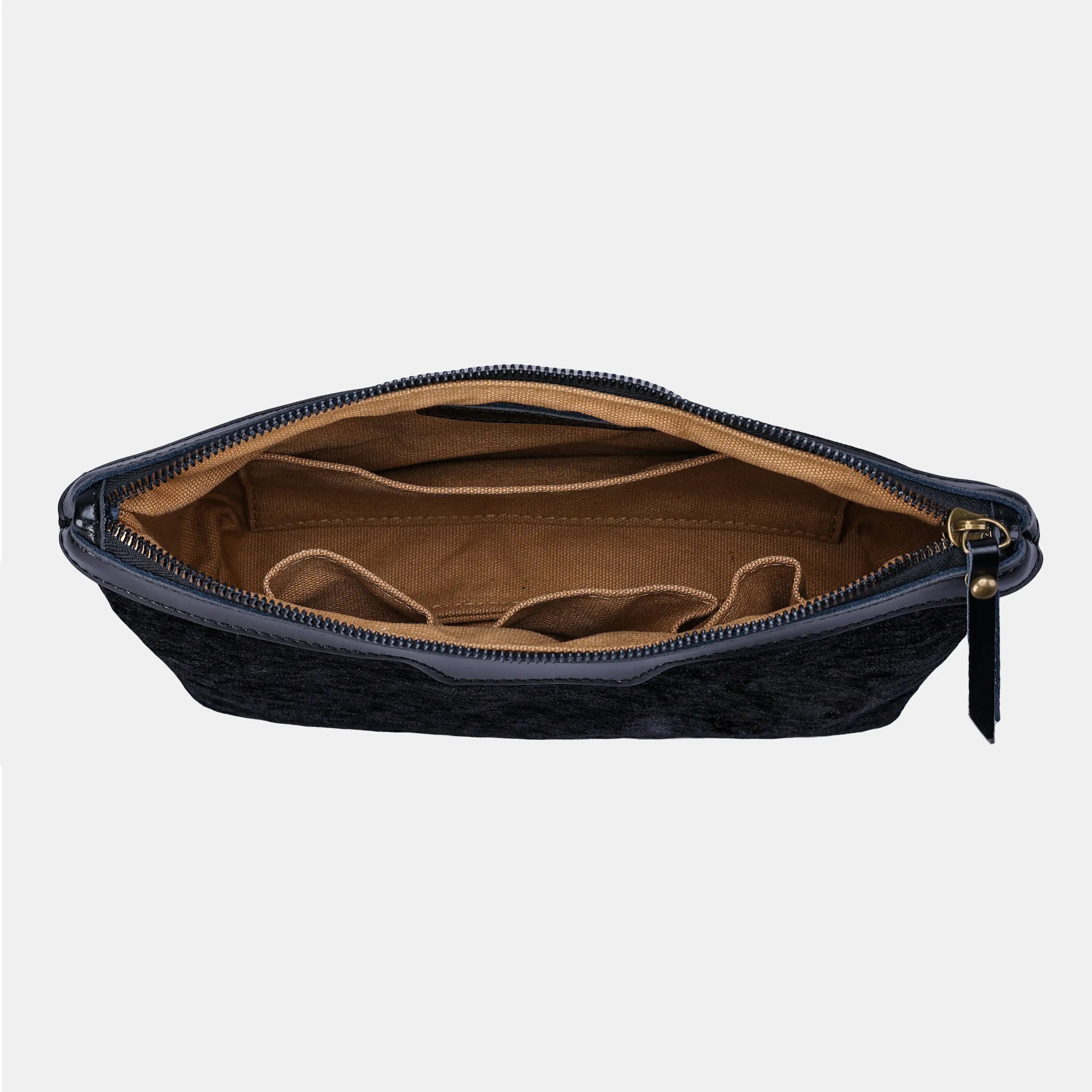 Solid Black Carpet Makeup Bag Carpetbag of America inside